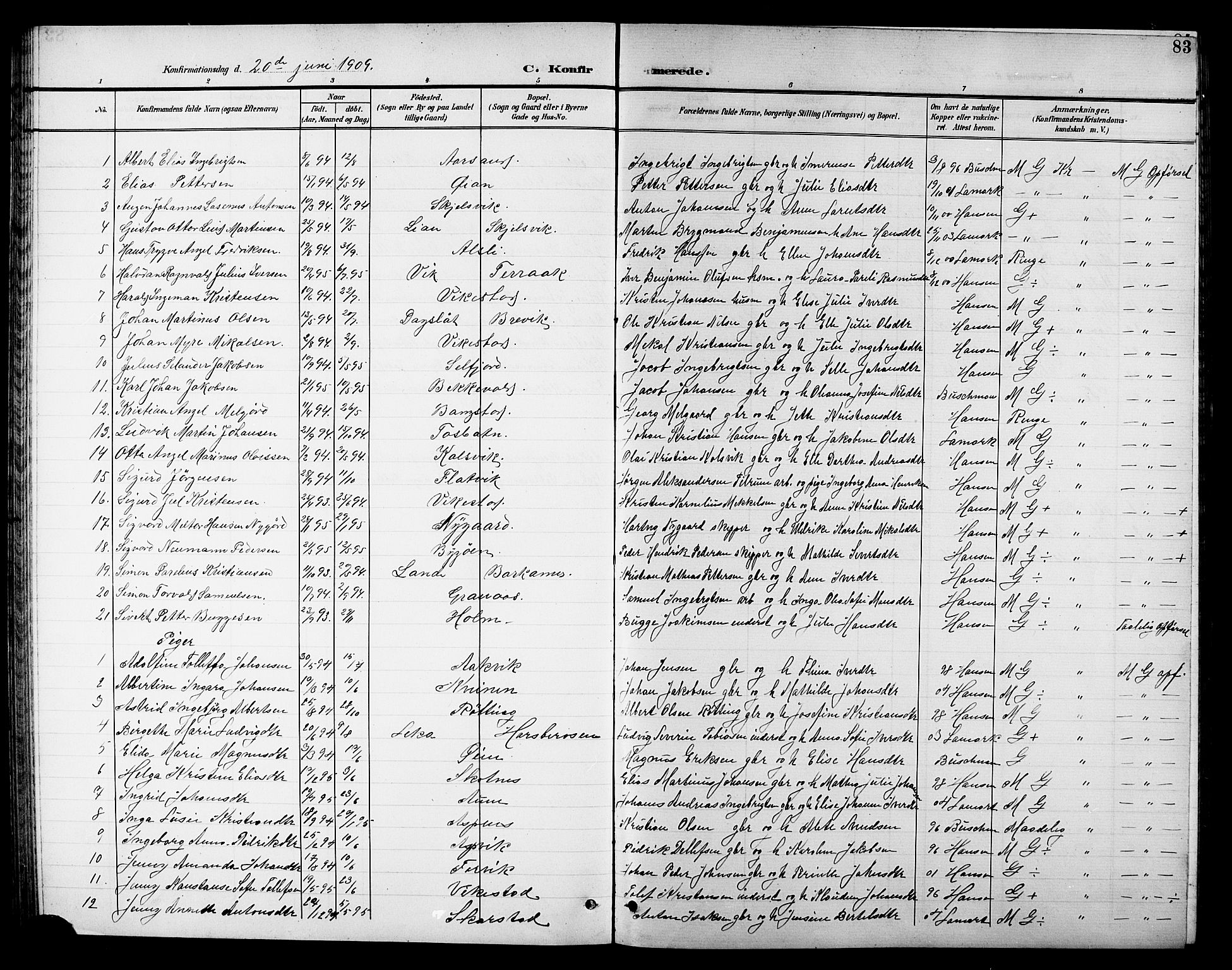 Ministerialprotokoller, klokkerbøker og fødselsregistre - Nordland, SAT/A-1459/810/L0161: Parish register (copy) no. 810C04, 1897-1910, p. 83