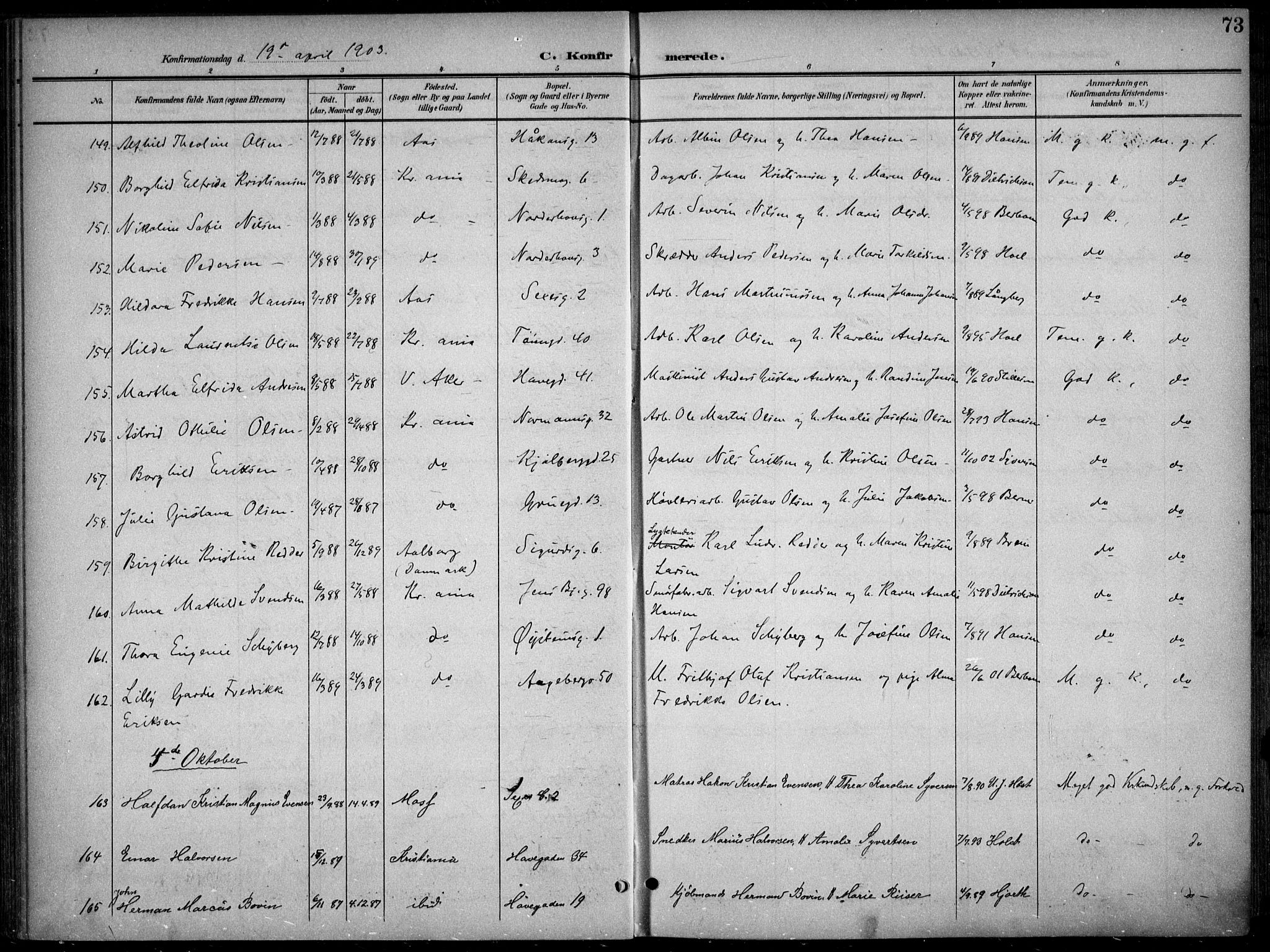 Kampen prestekontor Kirkebøker, AV/SAO-A-10853/F/Fa/L0009: Parish register (official) no. I 9, 1899-1911, p. 73