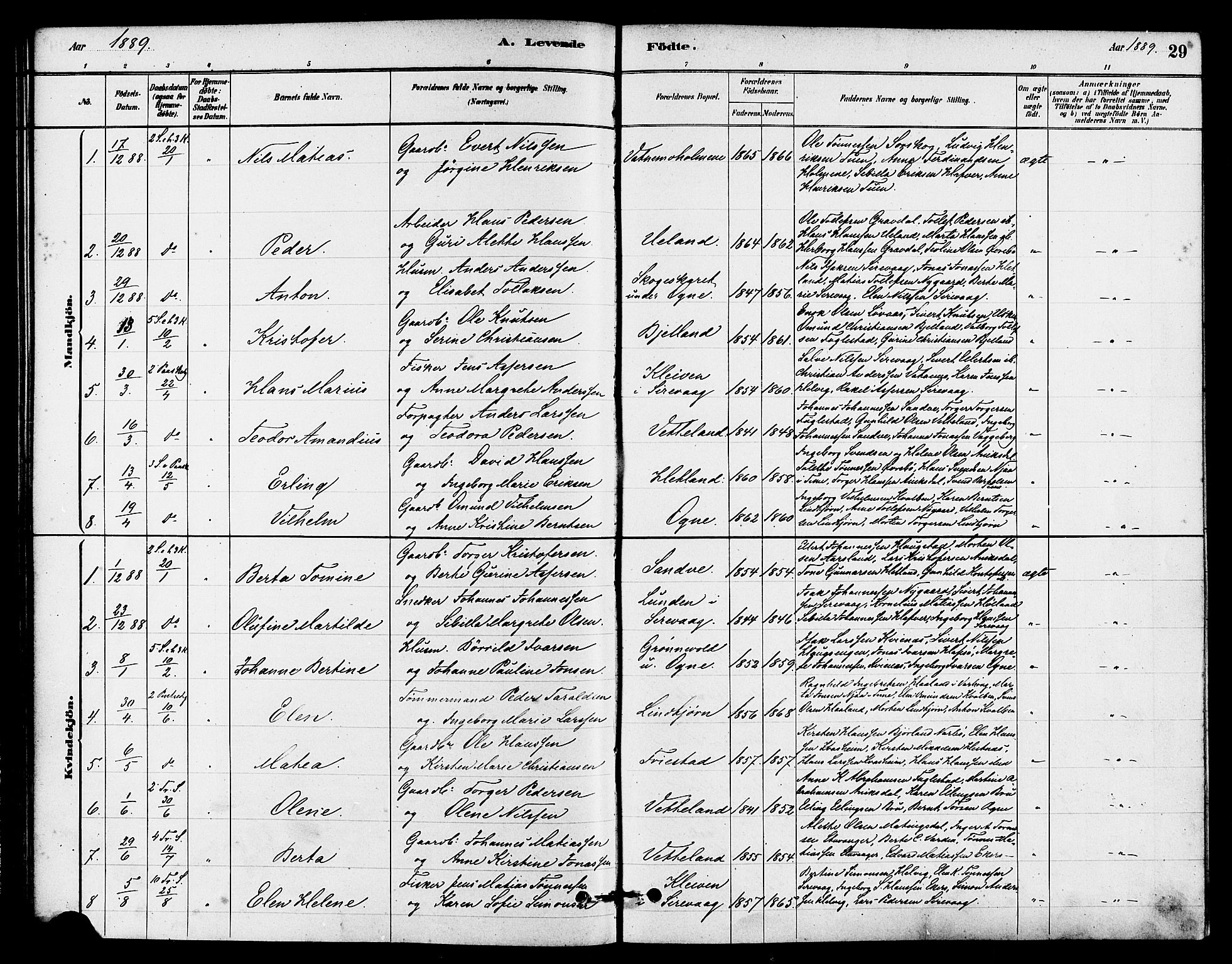 Eigersund sokneprestkontor, SAST/A-101807/S08/L0016: Parish register (official) no. A 16, 1879-1893, p. 29