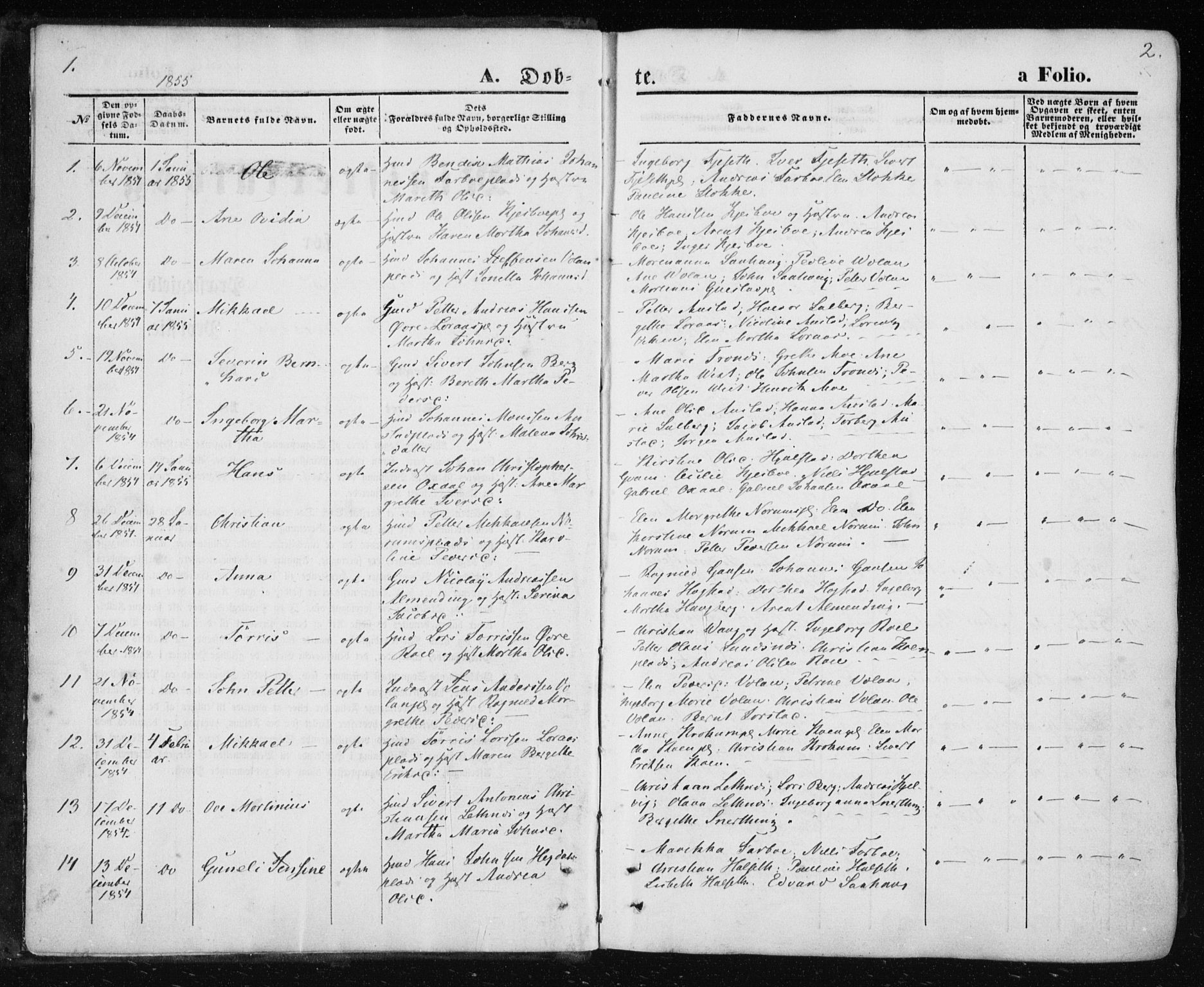 Ministerialprotokoller, klokkerbøker og fødselsregistre - Nord-Trøndelag, AV/SAT-A-1458/730/L0283: Parish register (official) no. 730A08, 1855-1865, p. 1-2