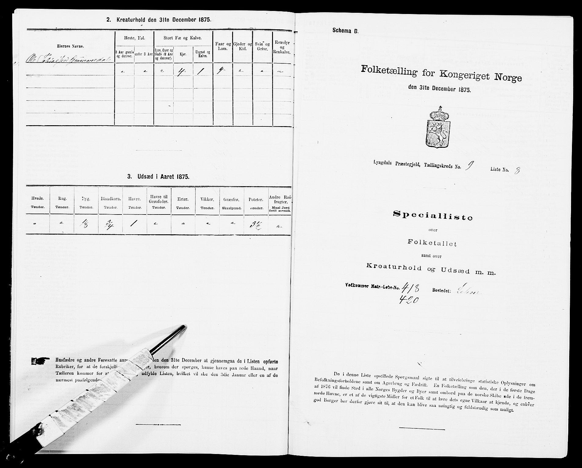 SAK, 1875 census for 1032P Lyngdal, 1875, p. 1373