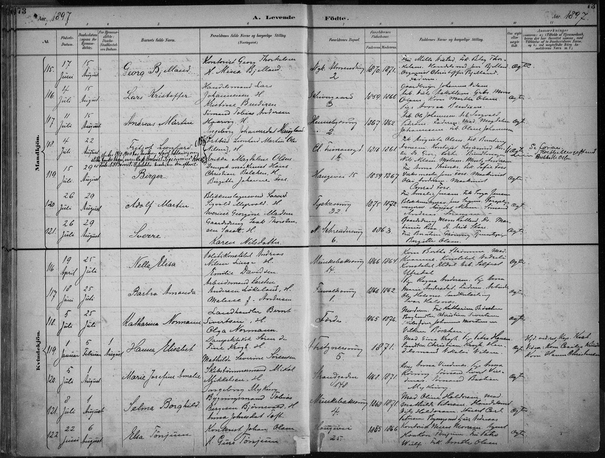 Nykirken Sokneprestembete, AV/SAB-A-77101/H/Haa/L0018: Parish register (official) no. B 6, 1895-1903, p. 73