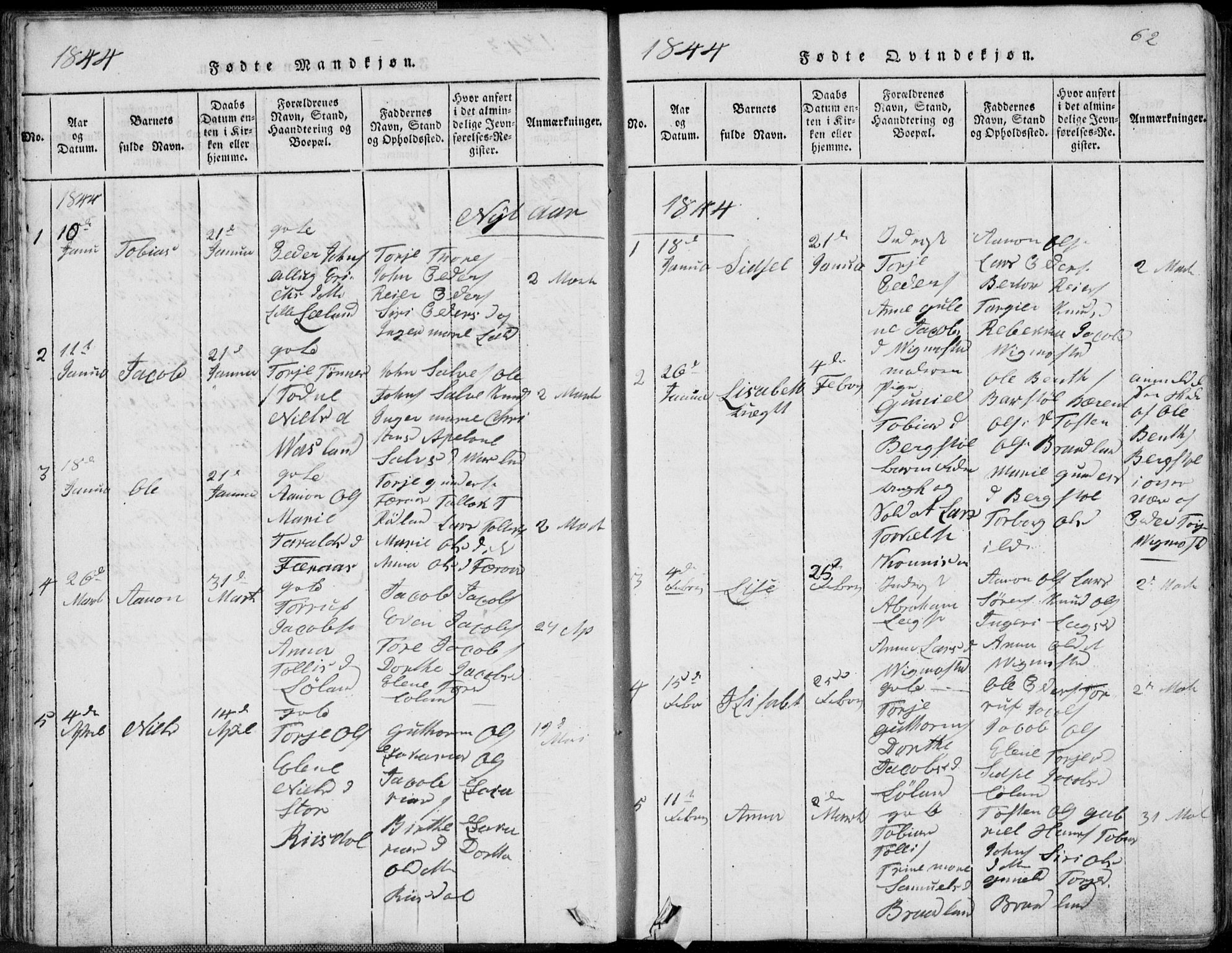 Nord-Audnedal sokneprestkontor, AV/SAK-1111-0032/F/Fb/Fbb/L0001: Parish register (copy) no. B 1, 1816-1858, p. 62