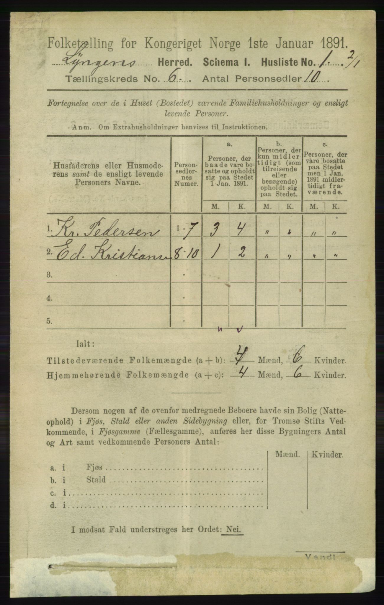 RA, 1891 census for 1938 Lyngen, 1891, p. 5089