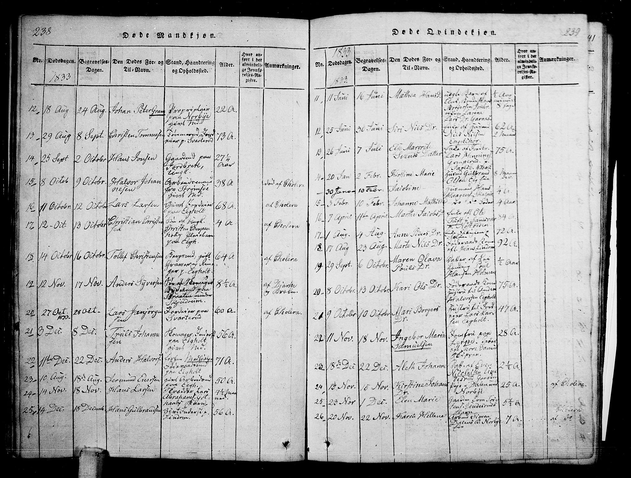 Skoger kirkebøker, AV/SAKO-A-59/G/Ga/L0001: Parish register (copy) no. I 1, 1814-1845, p. 238-239