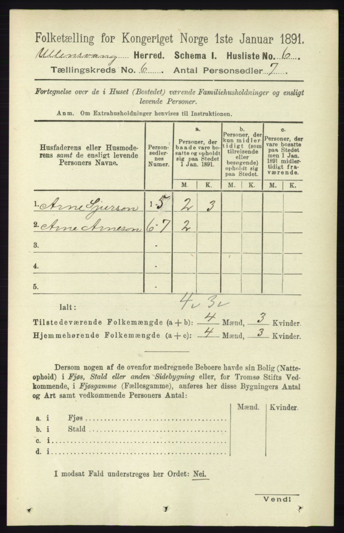 RA, 1891 census for 1230 Ullensvang, 1891, p. 1850