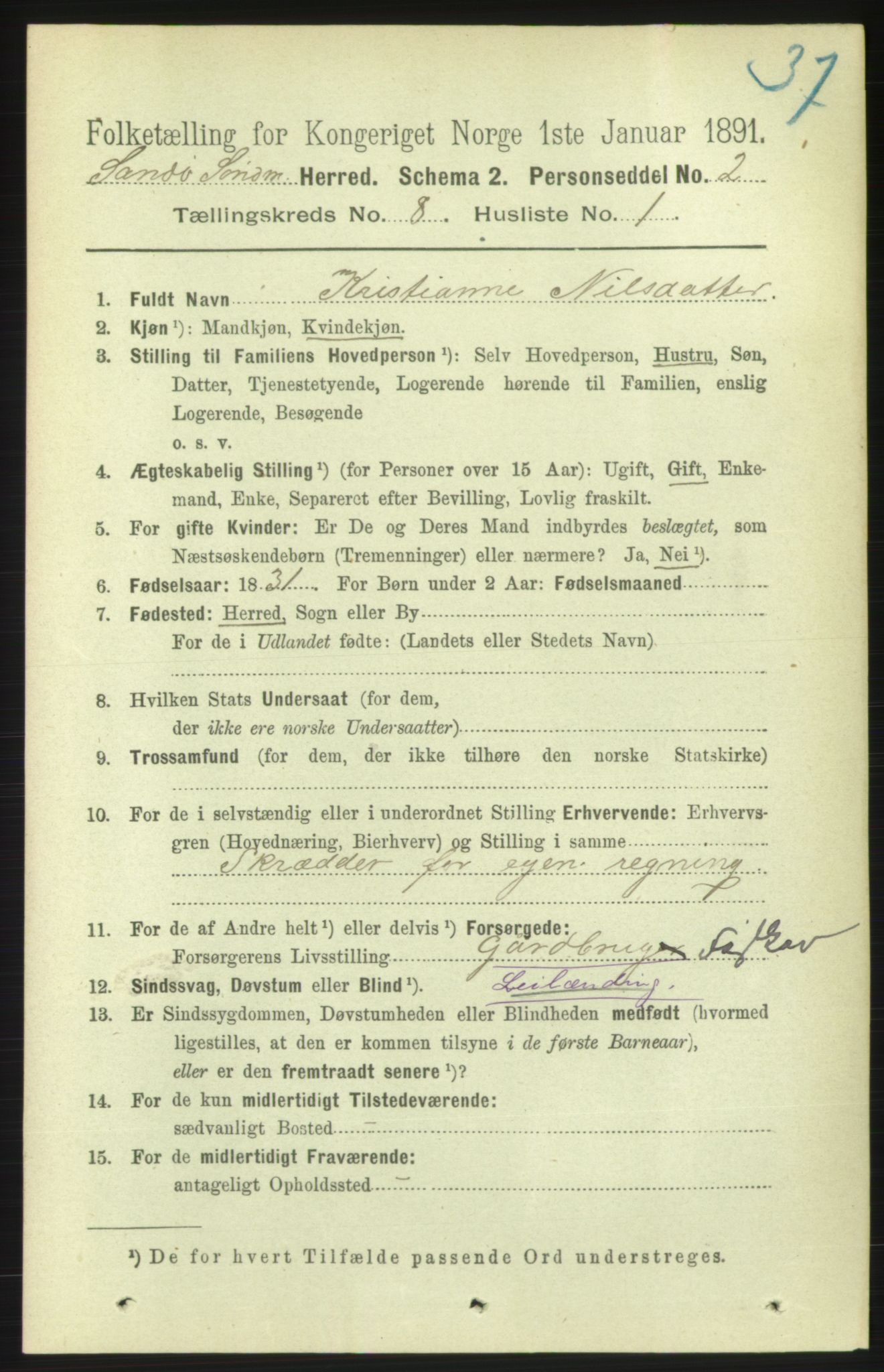 RA, 1891 census for 1514 Sande, 1891, p. 1376