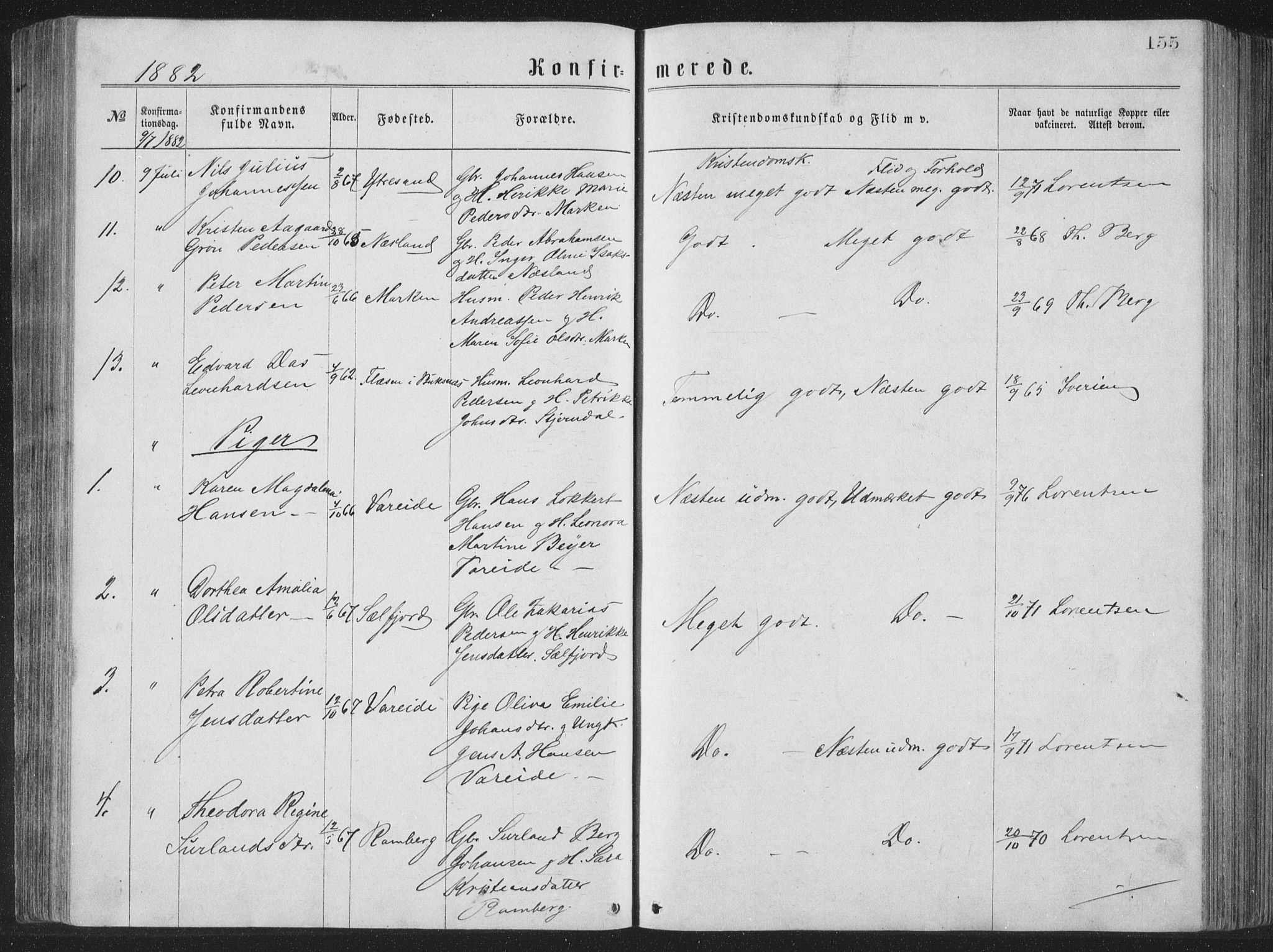 Ministerialprotokoller, klokkerbøker og fødselsregistre - Nordland, AV/SAT-A-1459/885/L1213: Parish register (copy) no. 885C02, 1874-1892, p. 155