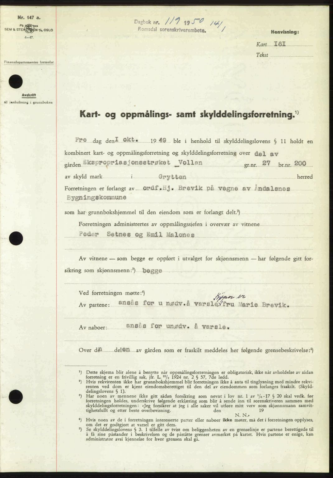 Romsdal sorenskriveri, AV/SAT-A-4149/1/2/2C: Mortgage book no. A32, 1950-1950, Diary no: : 119/1950