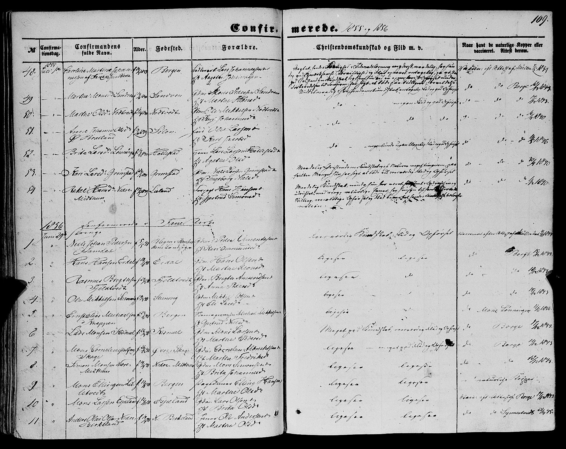 Fana Sokneprestembete, SAB/A-75101/H/Haa/Haaa/L0011: Parish register (official) no. A 11, 1851-1862, p. 109