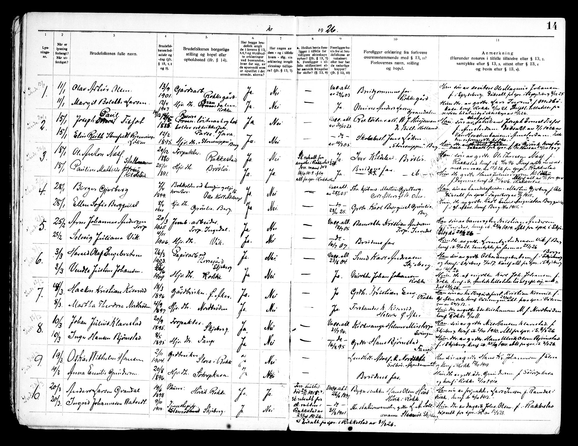 Berg prestekontor Kirkebøker, AV/SAO-A-10902/H/Ha/L0002: Banns register no. I 2, 1919-1966, p. 14