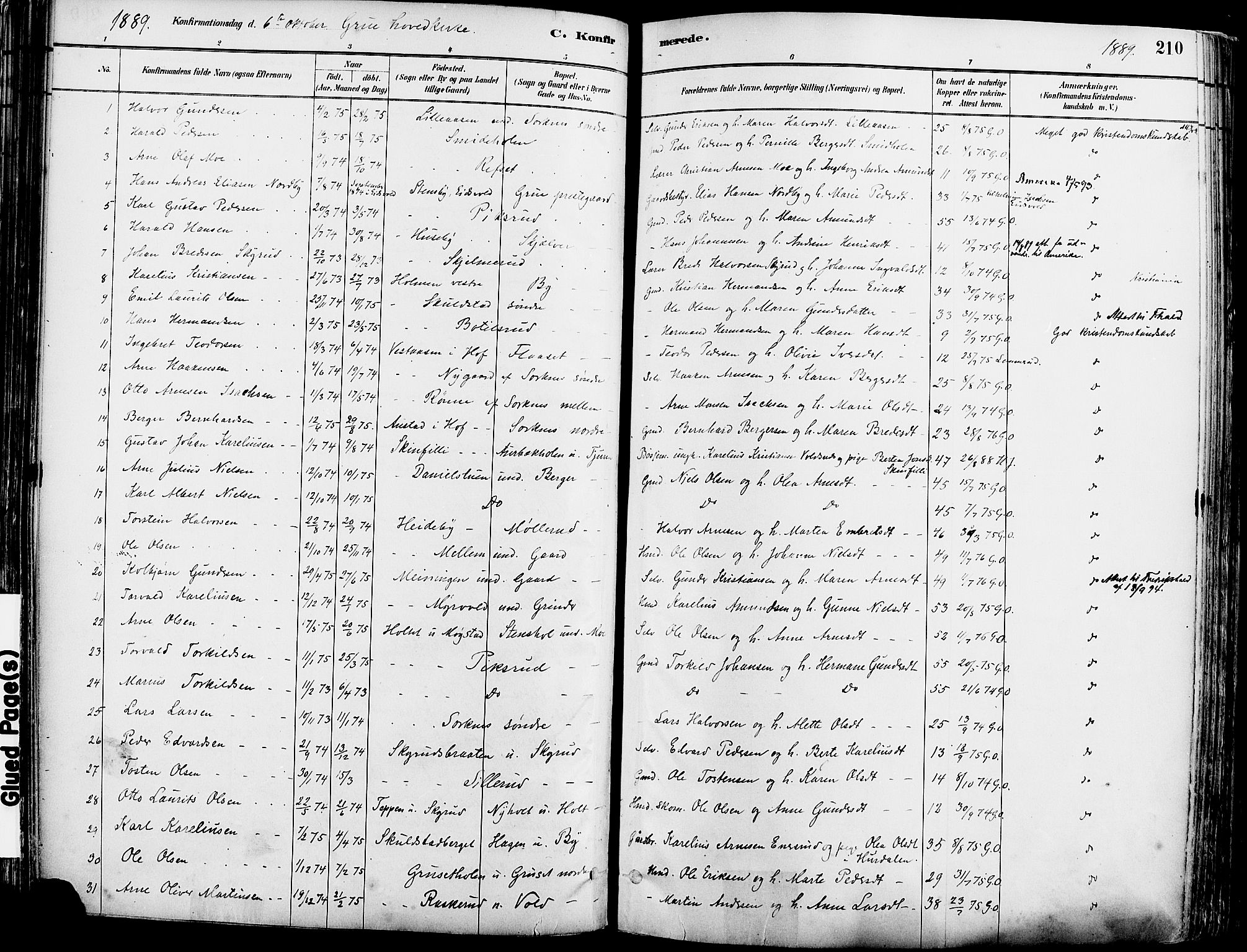 Grue prestekontor, SAH/PREST-036/H/Ha/Haa/L0012: Parish register (official) no. 12, 1881-1897, p. 210