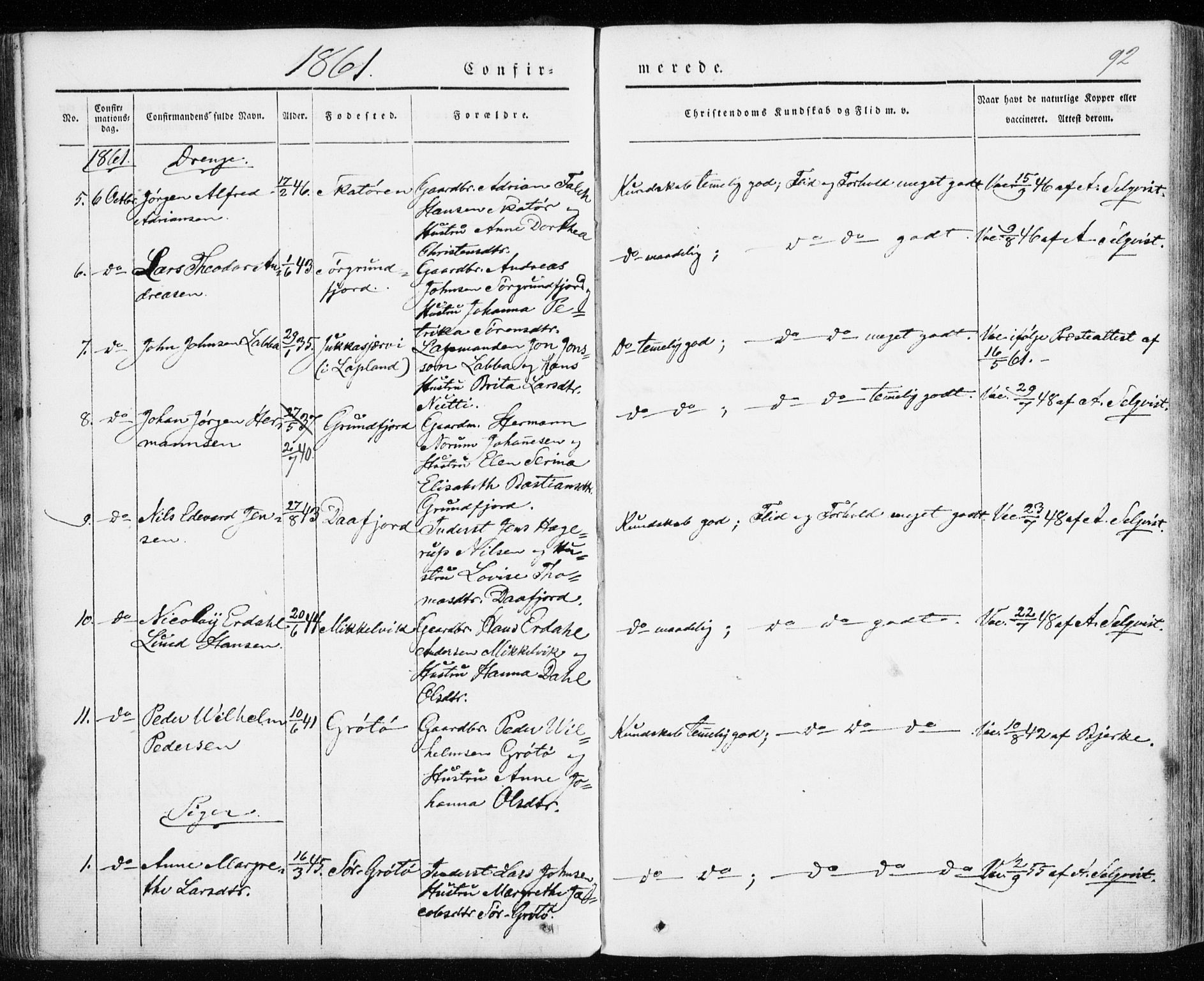 Karlsøy sokneprestembete, SATØ/S-1299/H/Ha/Haa/L0009kirke: Parish register (official) no. 9, 1838-1867, p. 92
