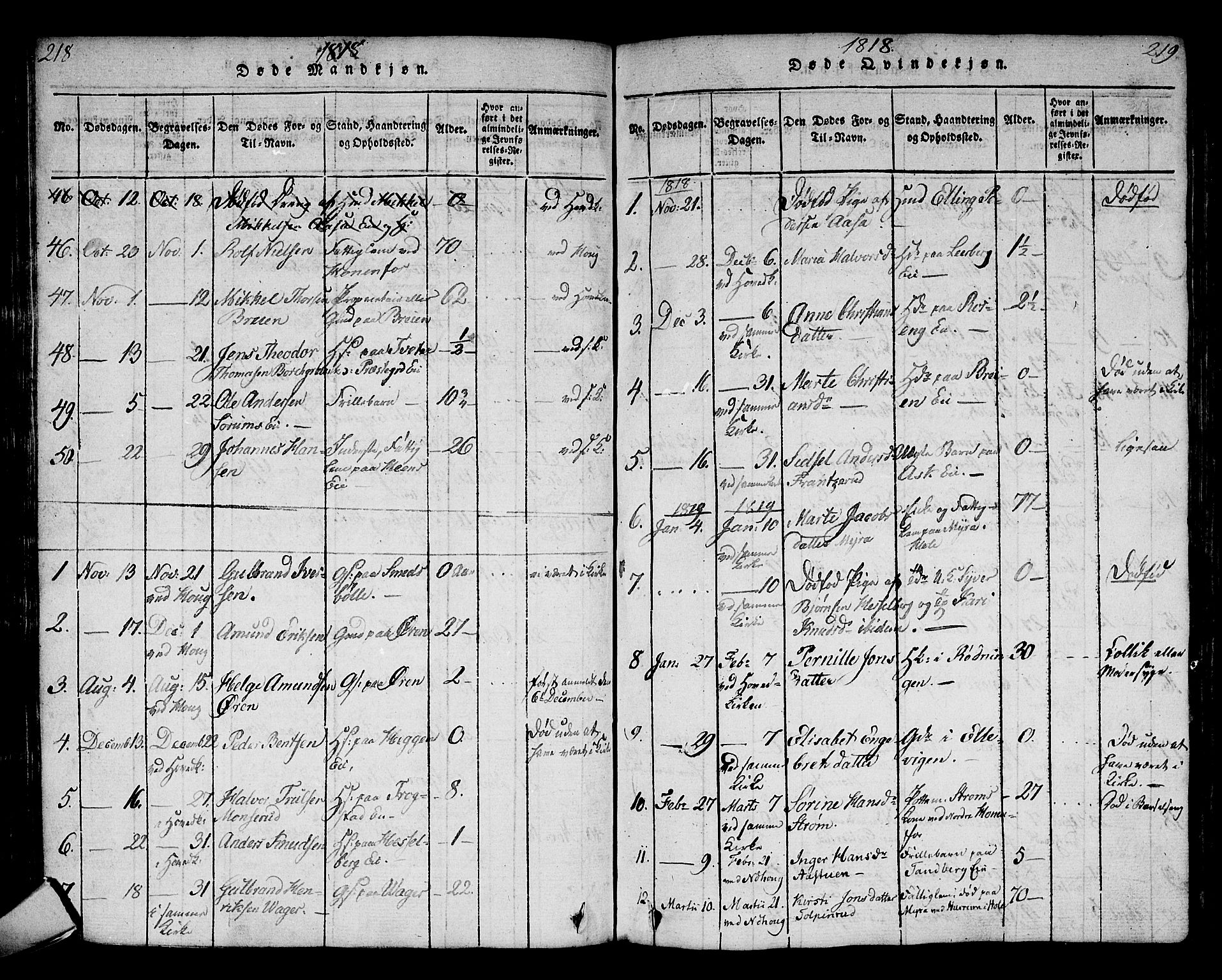 Norderhov kirkebøker, AV/SAKO-A-237/G/Ga/L0002: Parish register (copy) no. I 2, 1814-1867, p. 218-219