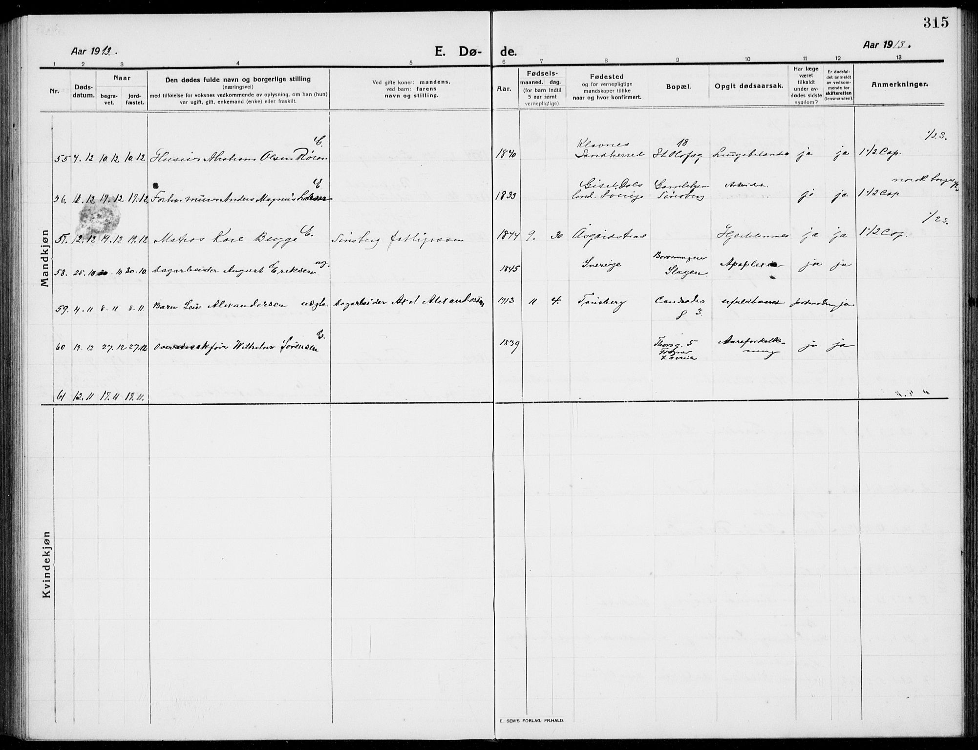 Tønsberg kirkebøker, SAKO/A-330/G/Ga/L0009: Parish register (copy) no. 9, 1913-1920, p. 315