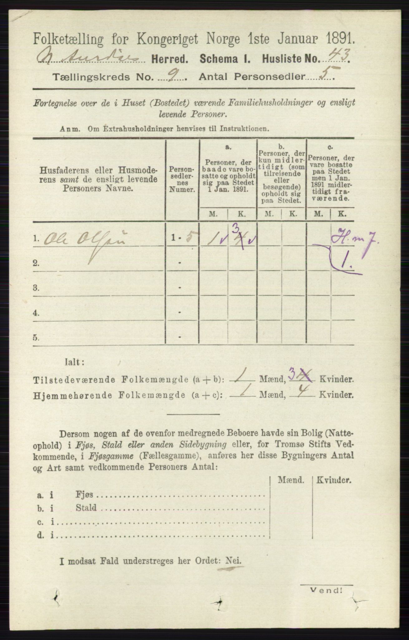 RA, 1891 census for 0542 Nord-Aurdal, 1891, p. 3410