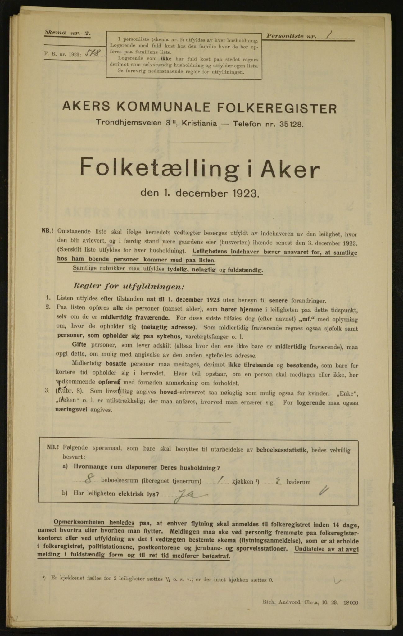 , Municipal Census 1923 for Aker, 1923, p. 3357