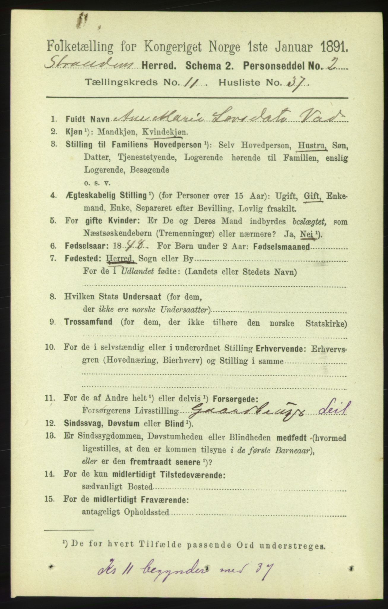 RA, 1891 census for 1525 Stranda, 1891, p. 2478