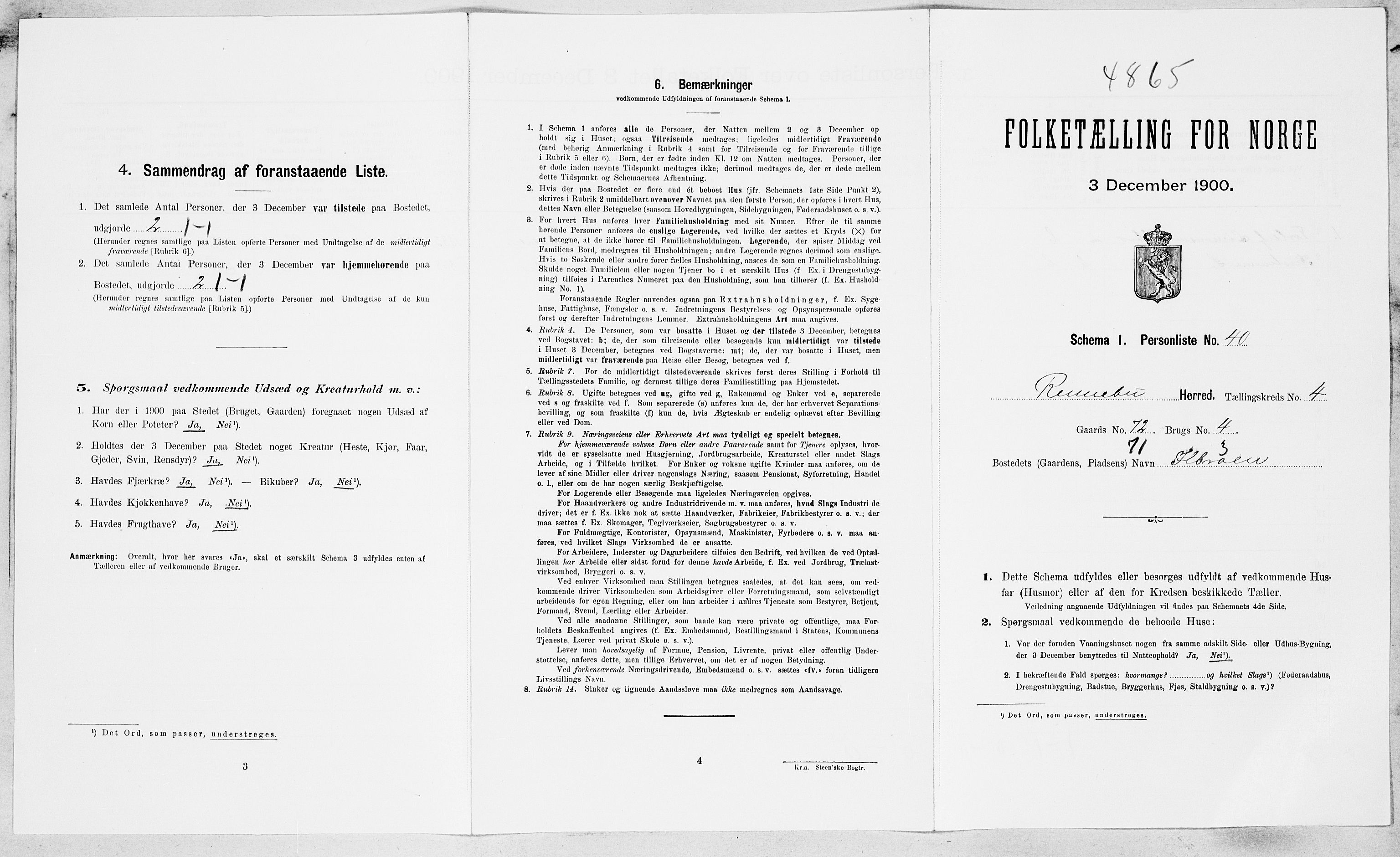 SAT, 1900 census for Rennebu, 1900, p. 652