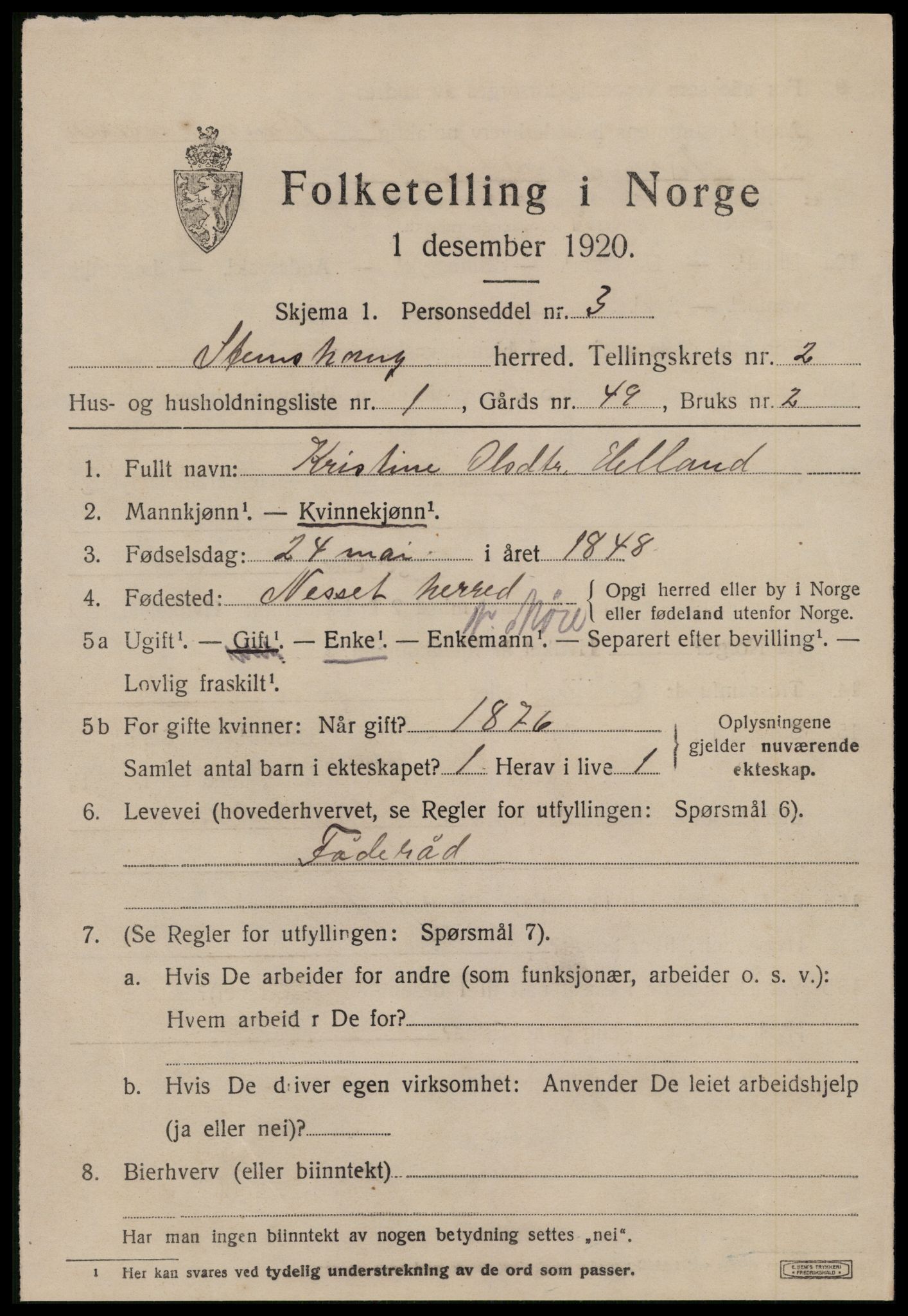 SAT, 1920 census for Stemshaug, 1920, p. 660