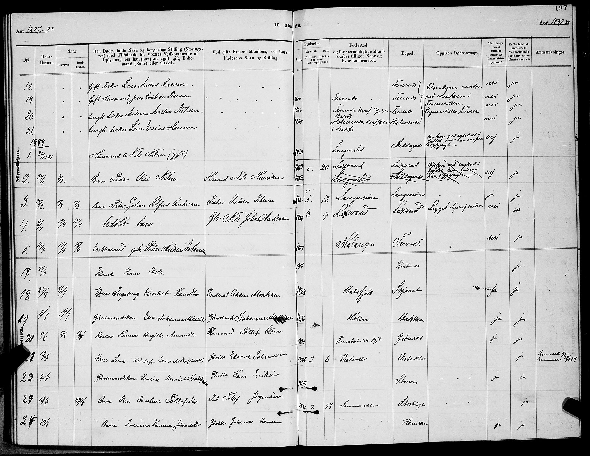 Balsfjord sokneprestembete, SATØ/S-1303/G/Ga/L0007klokker: Parish register (copy) no. 7, 1878-1889, p. 197