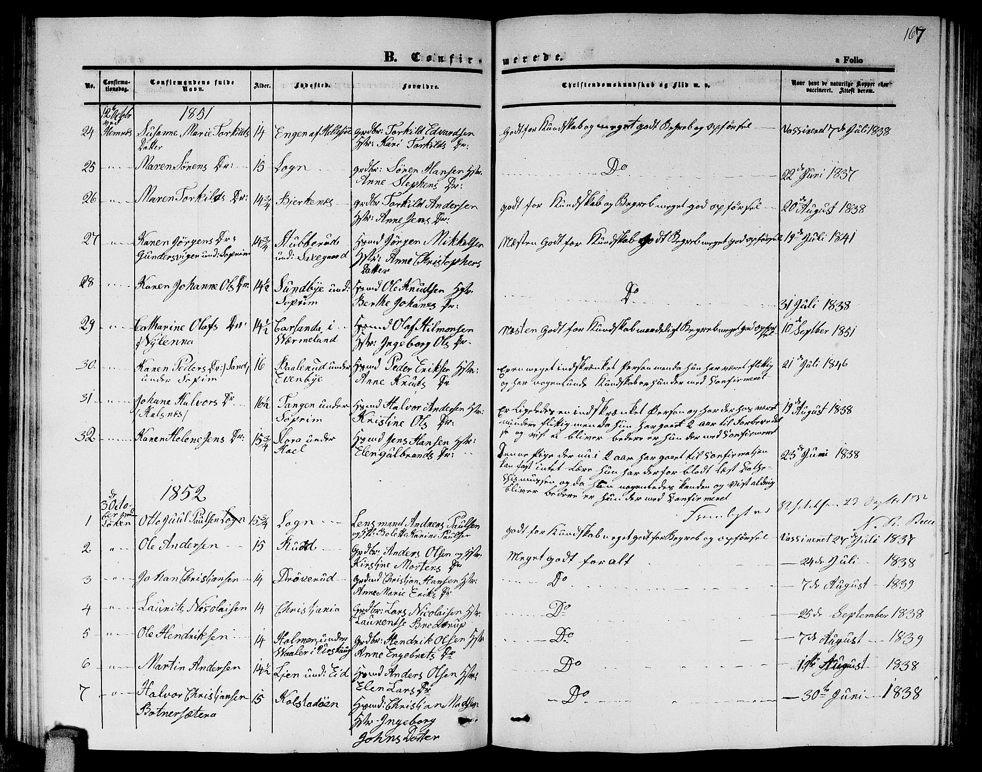 Høland prestekontor Kirkebøker, AV/SAO-A-10346a/G/Ga/L0003: Parish register (copy) no. I 3, 1846-1853, p. 167