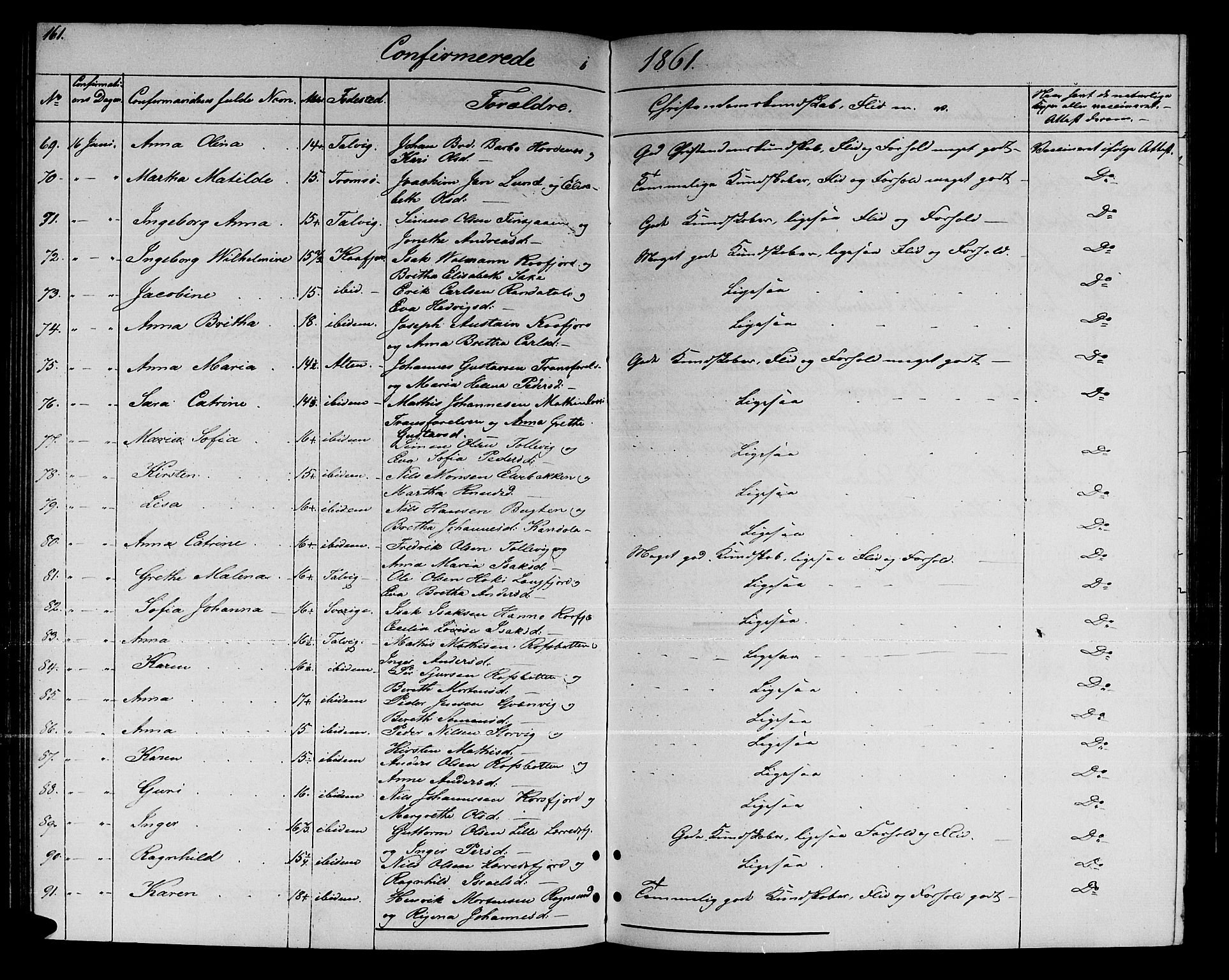 Talvik sokneprestkontor, AV/SATØ-S-1337/H/Hb/L0001klokker: Parish register (copy) no. 1, 1847-1863, p. 161