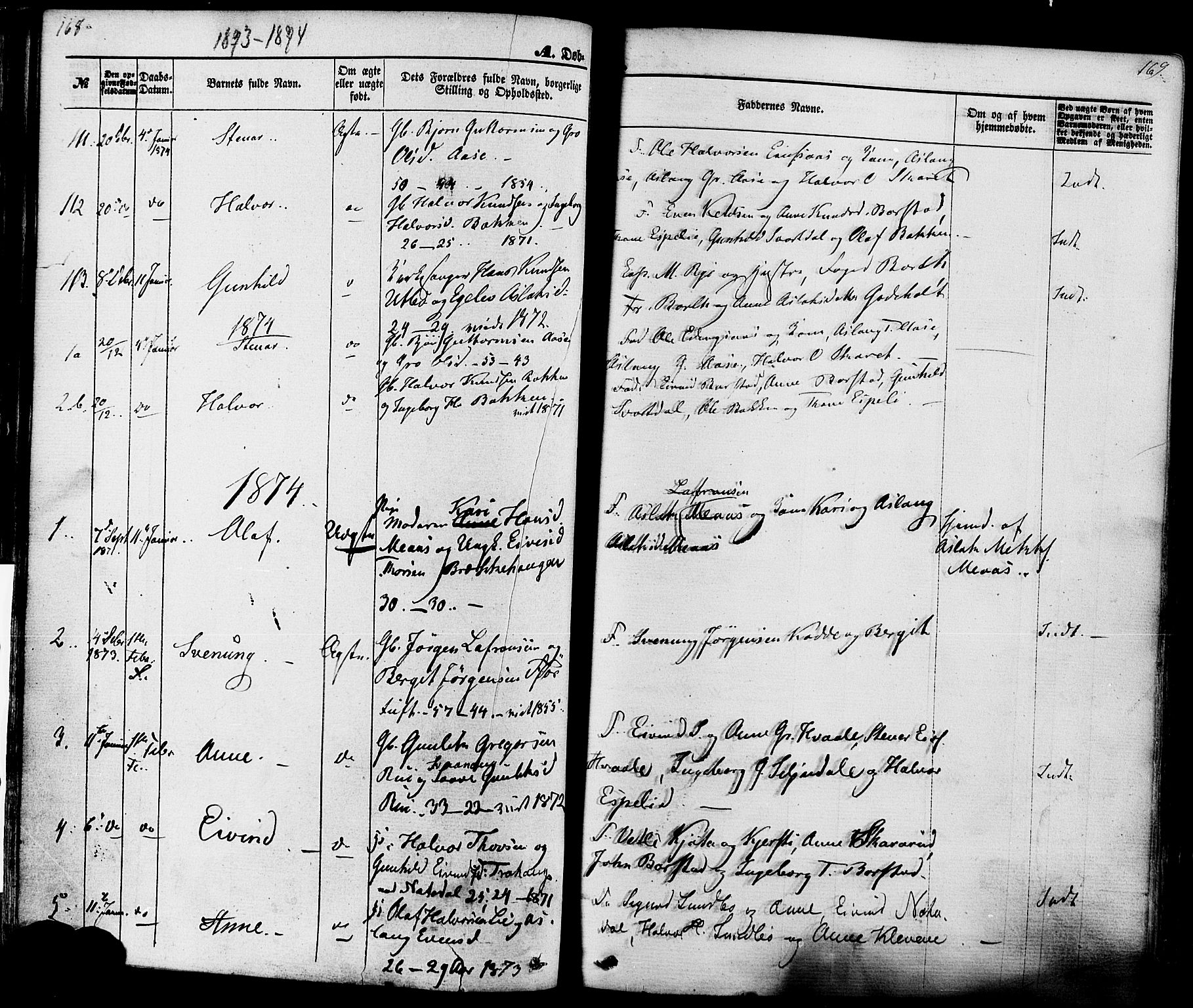 Seljord kirkebøker, AV/SAKO-A-20/F/Fa/L0013: Parish register (official) no. I 13, 1866-1876, p. 168-169
