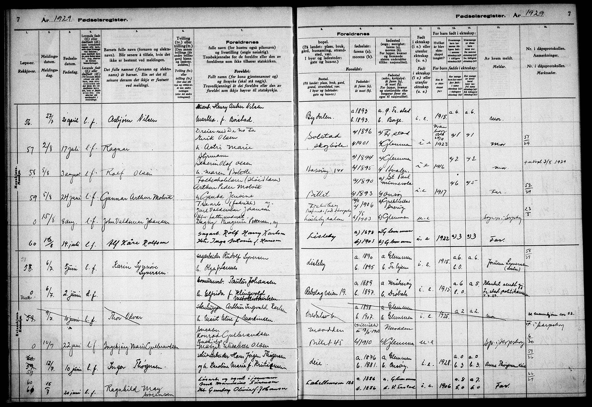 Glemmen prestekontor Kirkebøker, AV/SAO-A-10908/J/Ja/L0003: Birth register no. I 3, 1929-1939, p. 7