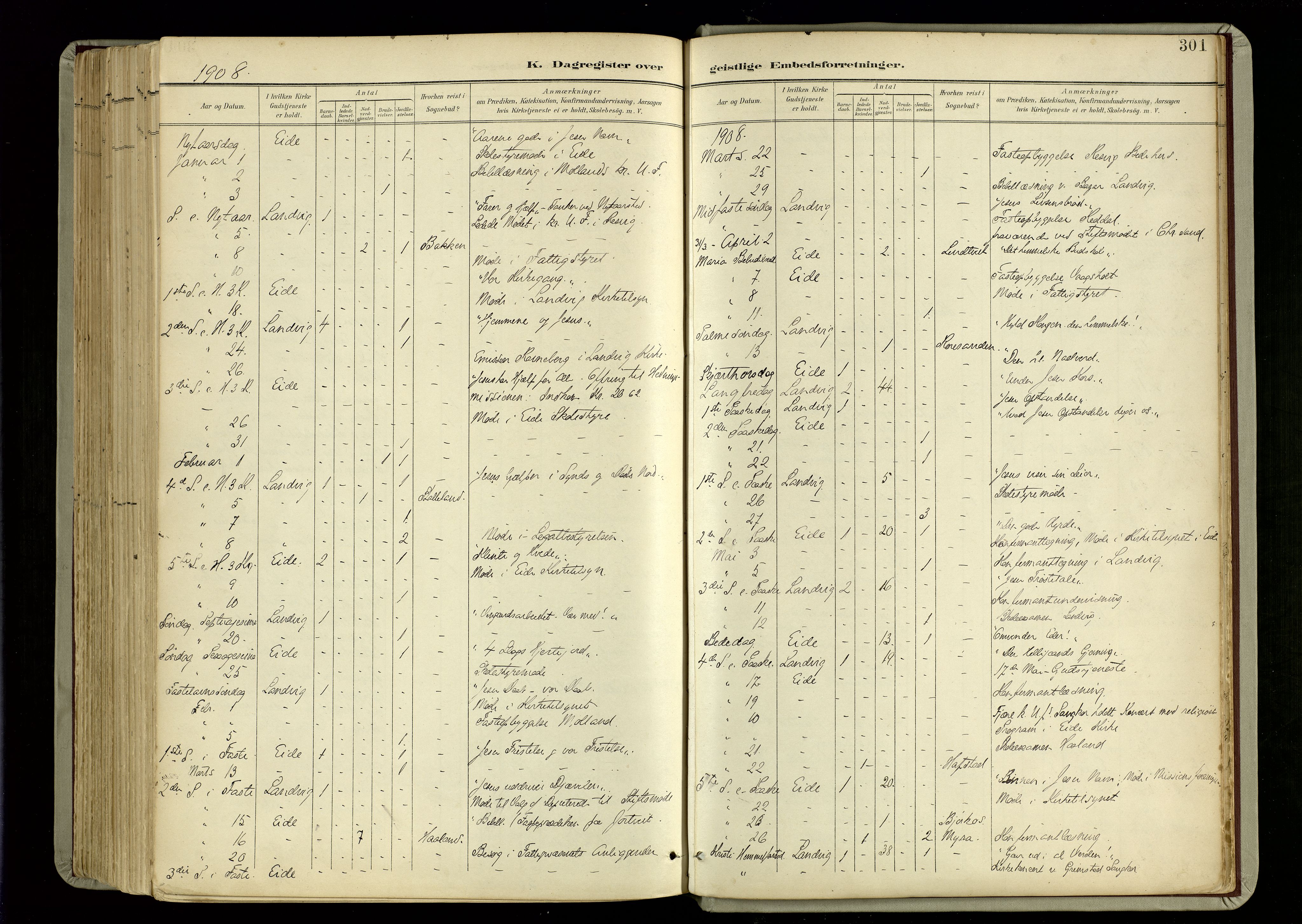 Hommedal sokneprestkontor, AV/SAK-1111-0023/F/Fa/Fab/L0007: Parish register (official) no. A 7, 1898-1924, p. 301