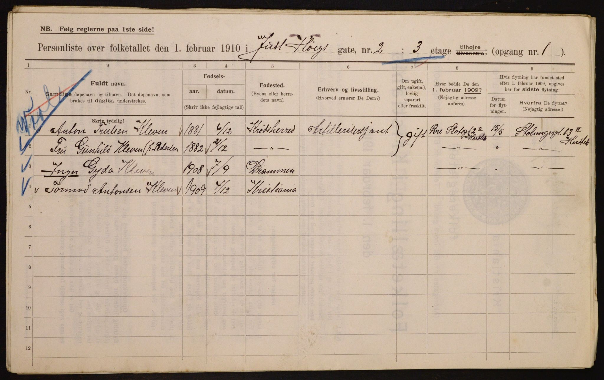 OBA, Municipal Census 1910 for Kristiania, 1910, p. 46251