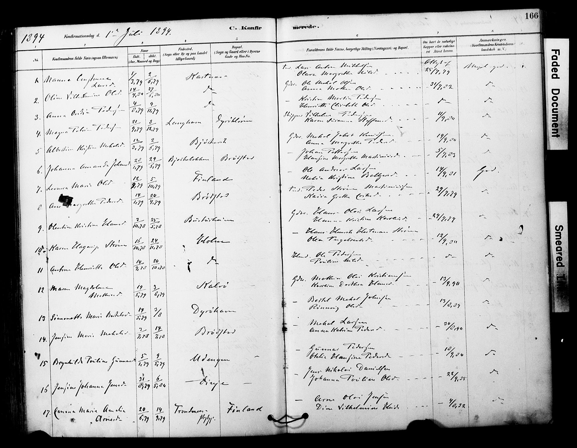Tranøy sokneprestkontor, AV/SATØ-S-1313/I/Ia/Iaa/L0011kirke: Parish register (official) no. 11, 1878-1904, p. 166