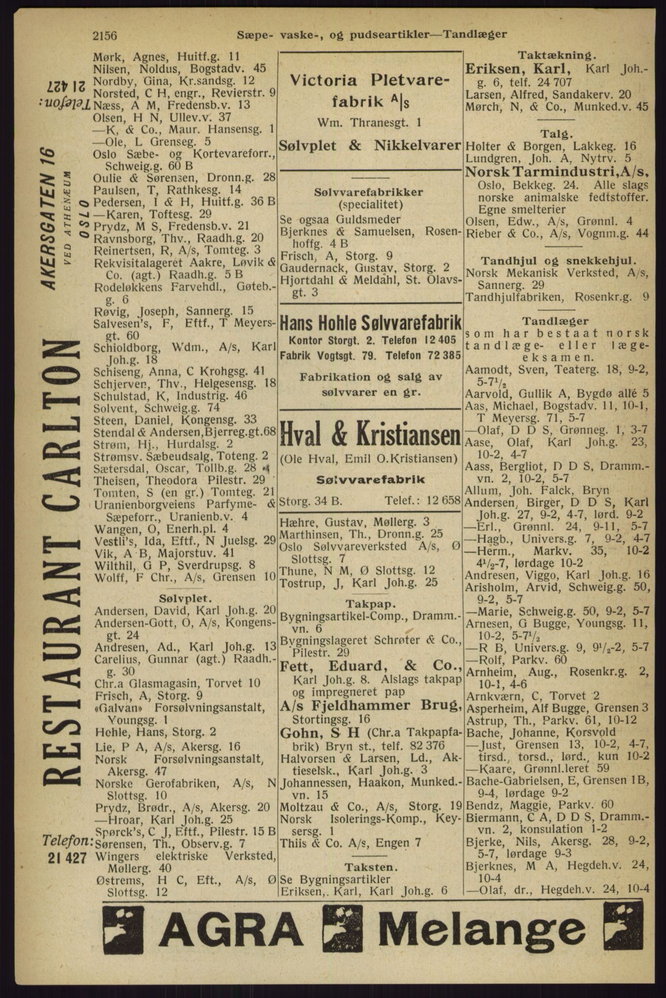 Kristiania/Oslo adressebok, PUBL/-, 1927, p. 2156