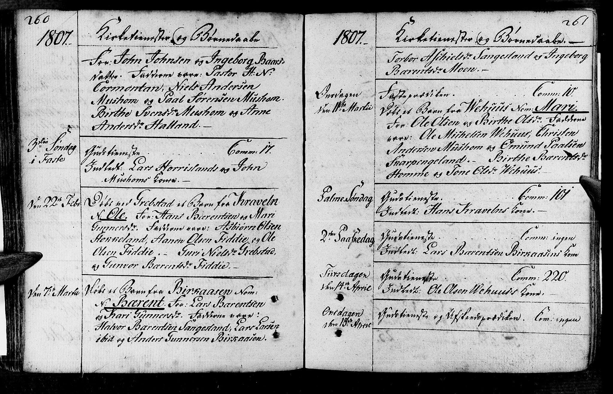 Vennesla sokneprestkontor, AV/SAK-1111-0045/Fa/Fac/L0002: Parish register (official) no. A 2, 1785-1834, p. 260-261