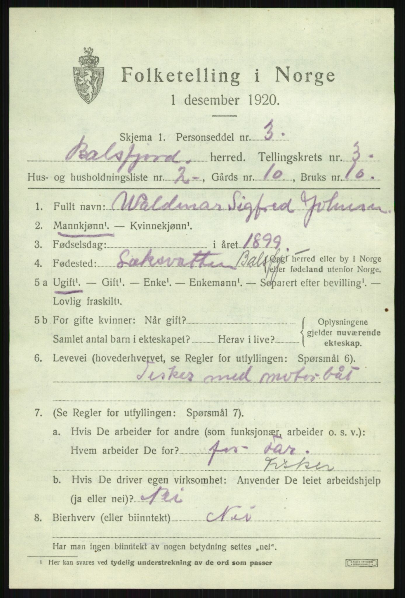SATØ, 1920 census for Balsfjord, 1920, p. 2132