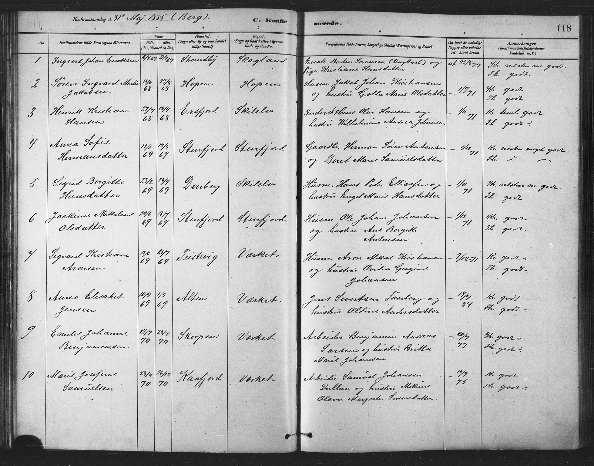 Berg sokneprestkontor, SATØ/S-1318/G/Ga/Gaa/L0004kirke: Parish register (official) no. 4, 1880-1894, p. 118