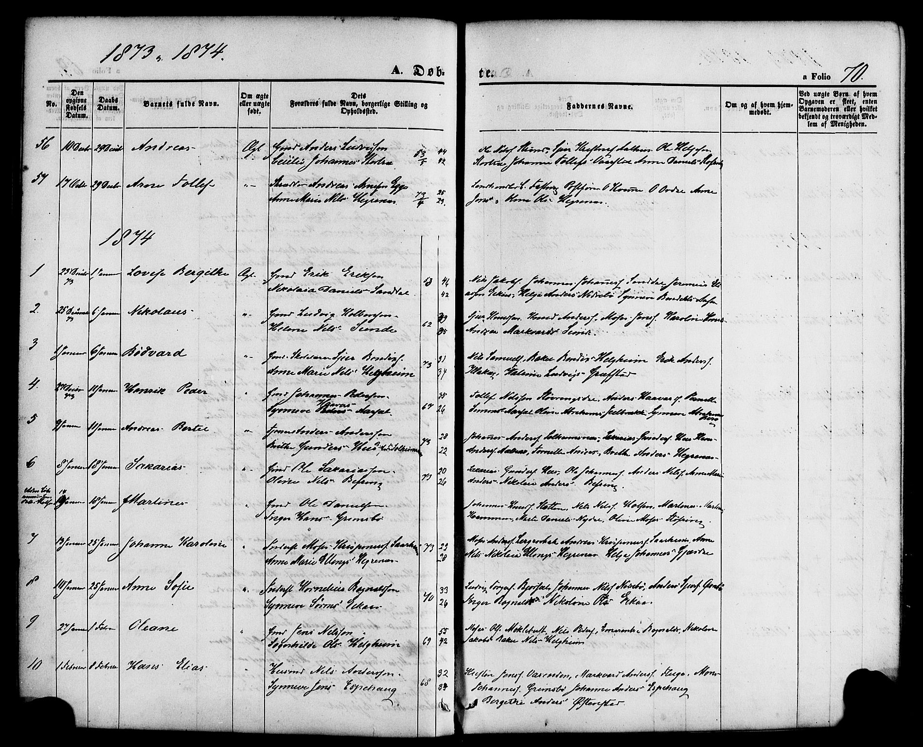 Jølster sokneprestembete, SAB/A-80701/H/Haa/Haaa/L0011: Parish register (official) no. A 11, 1866-1881, p. 70