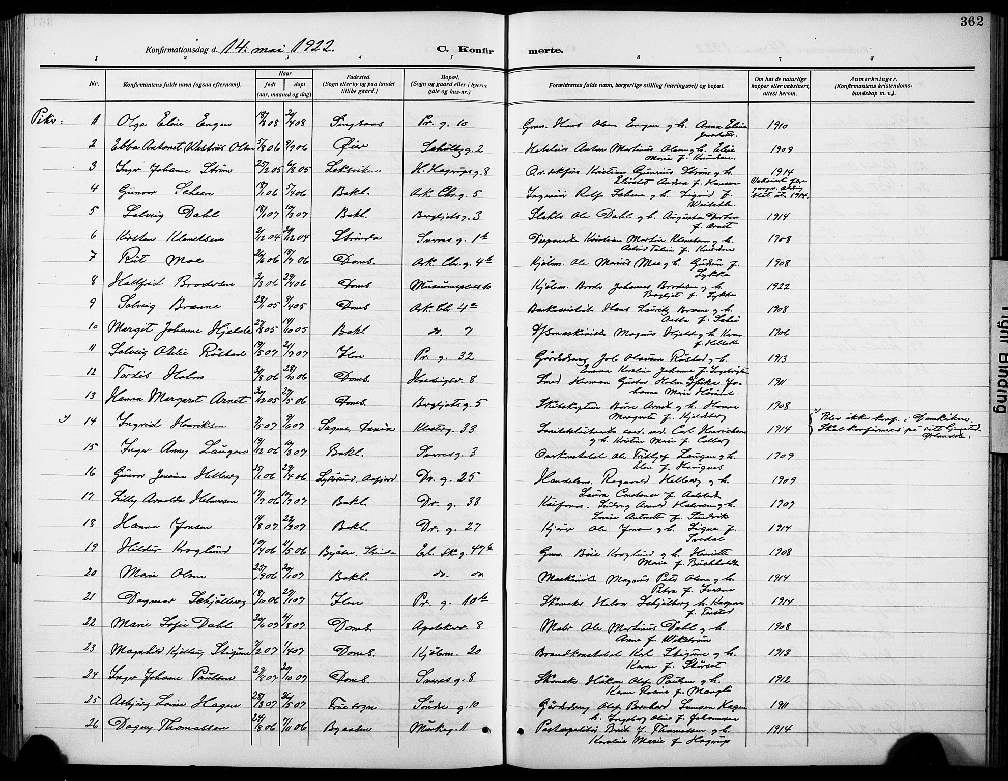 Ministerialprotokoller, klokkerbøker og fødselsregistre - Sør-Trøndelag, SAT/A-1456/601/L0096: Parish register (copy) no. 601C14, 1911-1931, p. 362