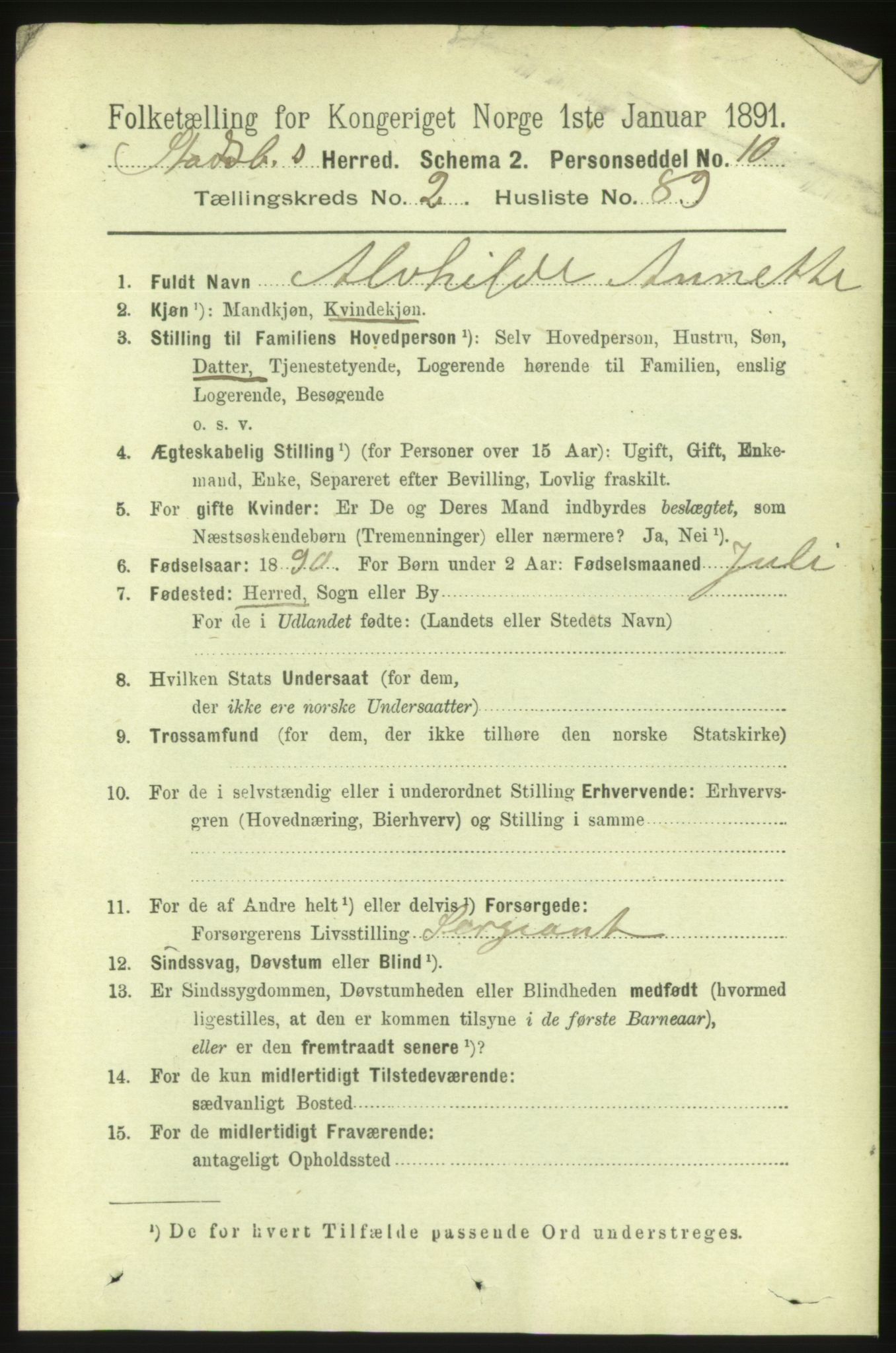 RA, 1891 census for 1625 Stadsbygd, 1891, p. 1293