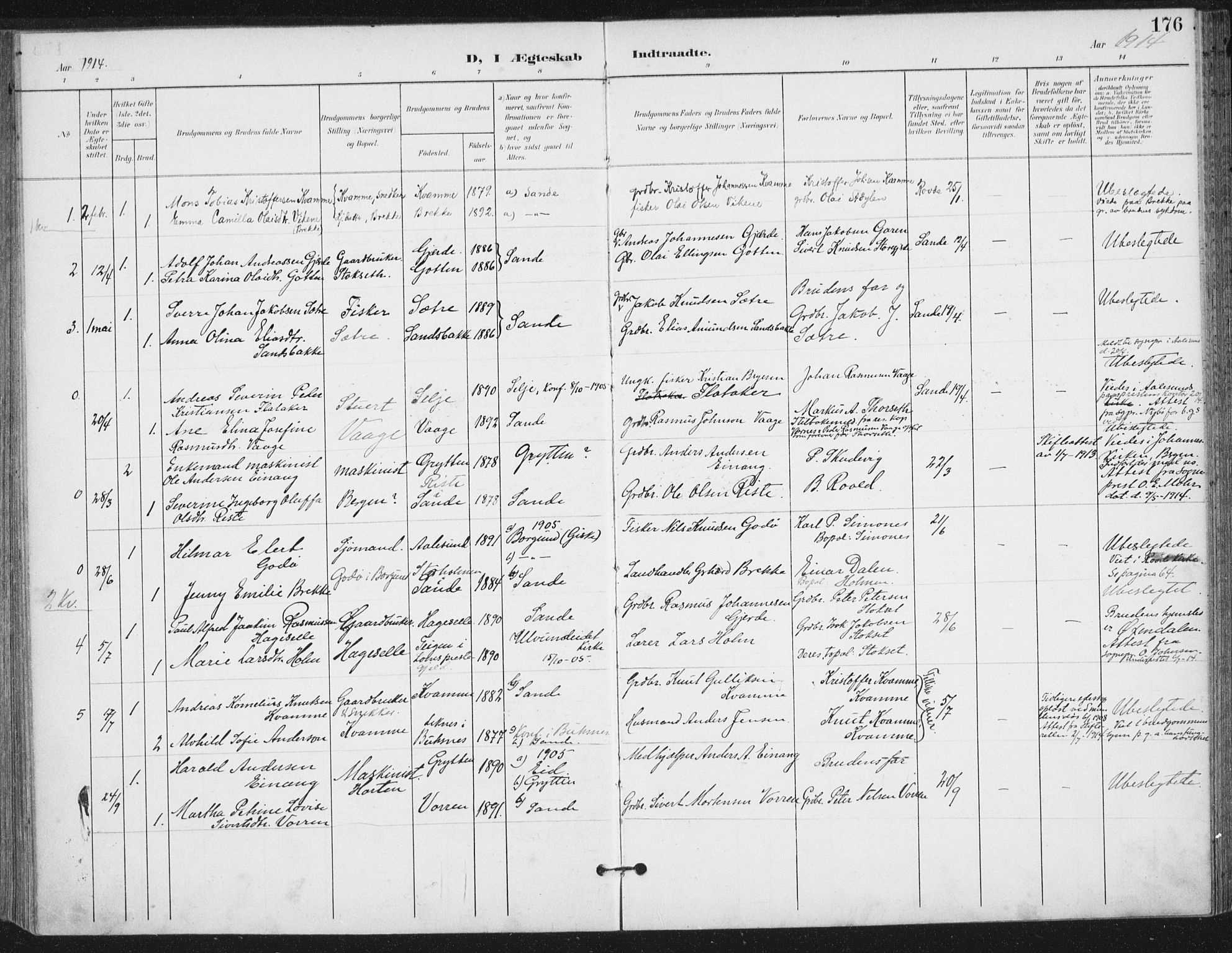 Ministerialprotokoller, klokkerbøker og fødselsregistre - Møre og Romsdal, AV/SAT-A-1454/503/L0038: Parish register (official) no. 503A06, 1901-1917, p. 176