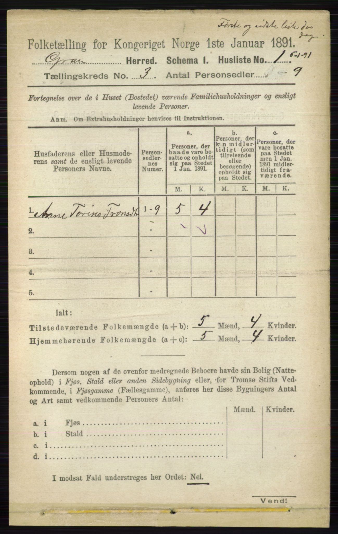 RA, 1891 census for 0534 Gran, 1891, p. 606