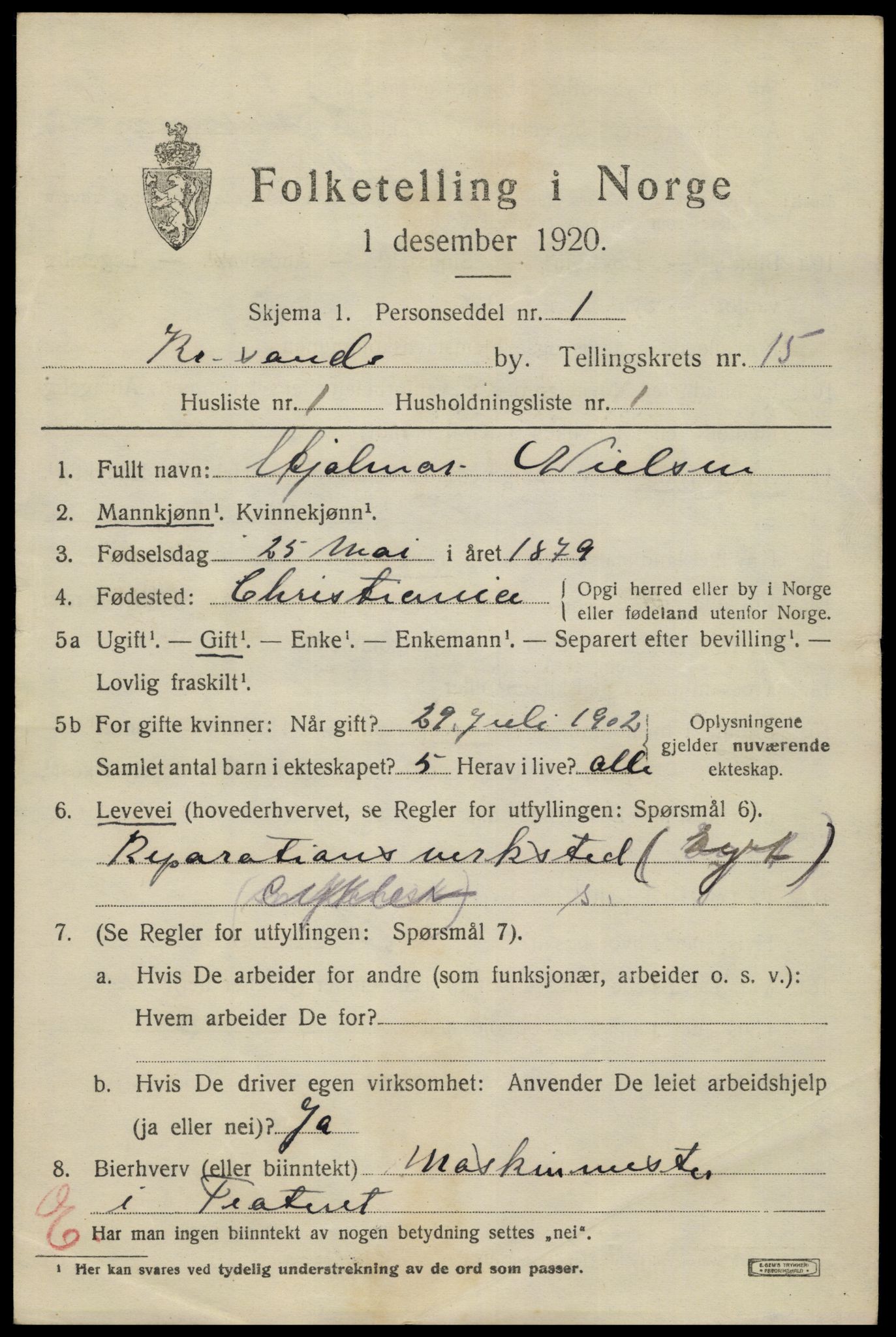 SAK, 1920 census for Kristiansand, 1920, p. 29985