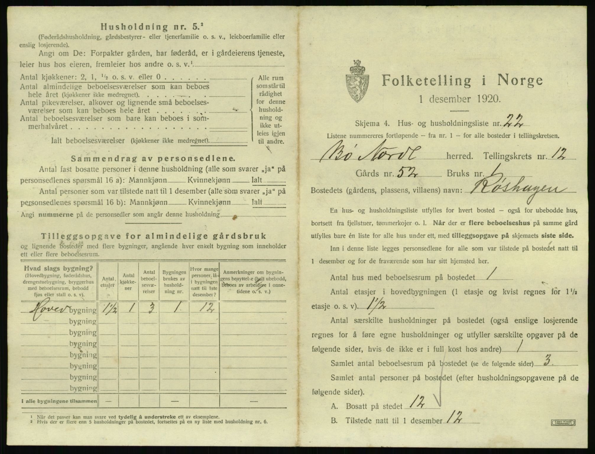 SAT, 1920 census for Bø, 1920, p. 1520