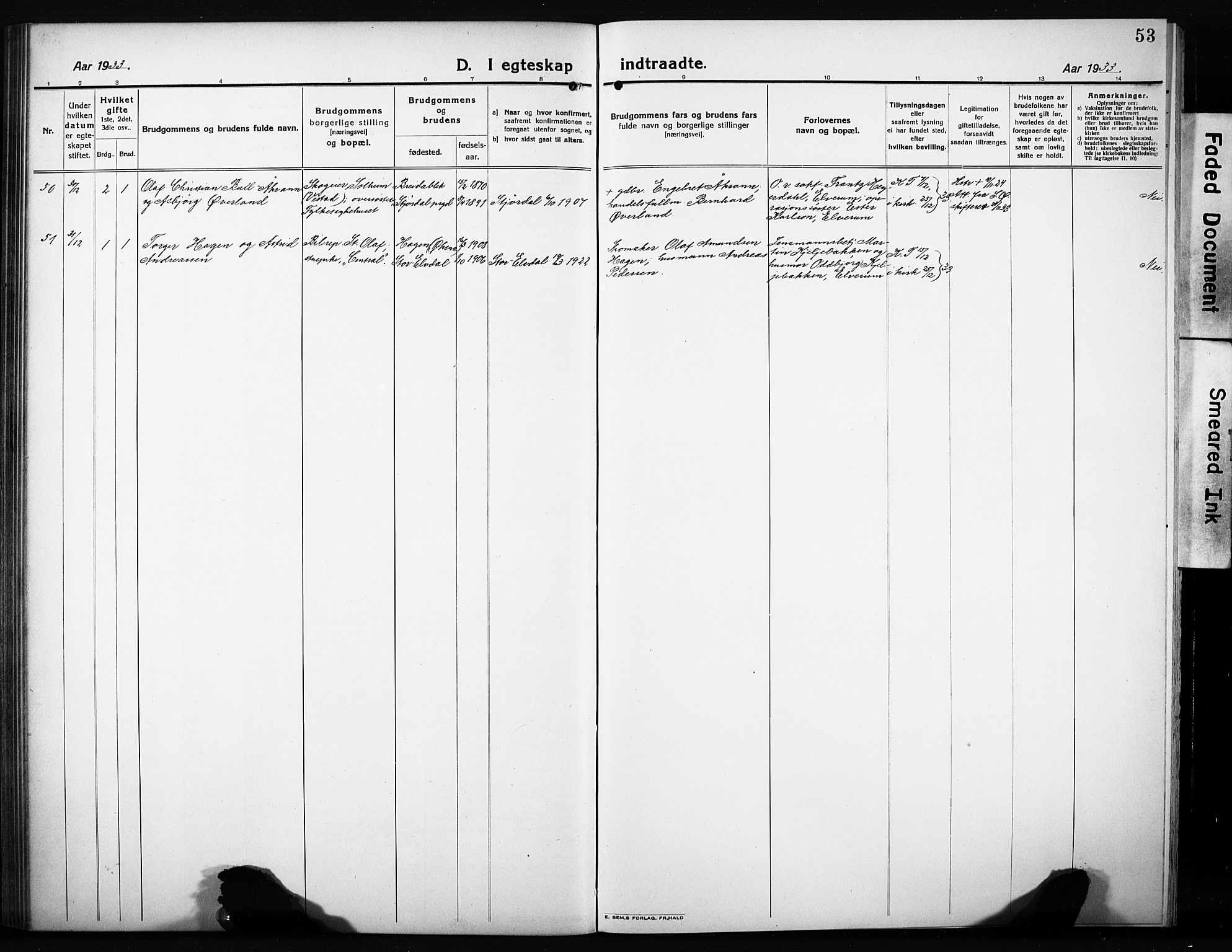 Elverum prestekontor, SAH/PREST-044/H/Ha/Hab/L0014: Parish register (copy) no. 14, 1922-1933, p. 53