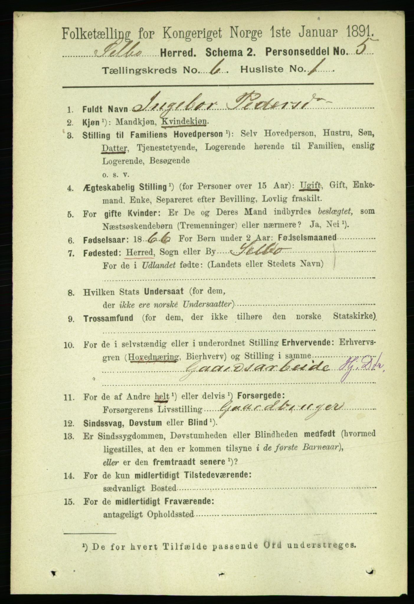 RA, 1891 census for 1664 Selbu, 1891, p. 2129