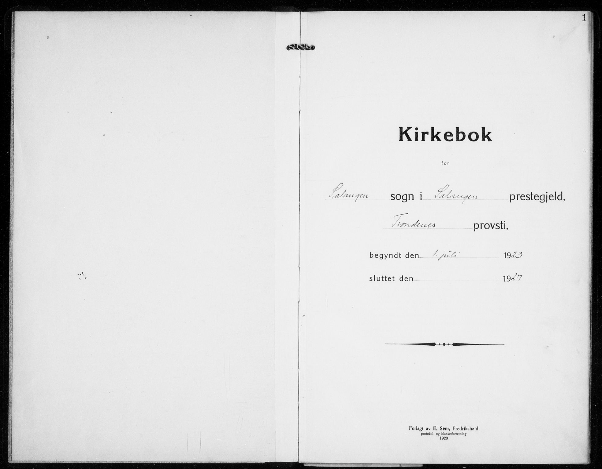 Salangen sokneprestembete, SATØ/S-1324/H/Ha/L0003kirke: Parish register (official) no. 3, 1923-1927, p. 1