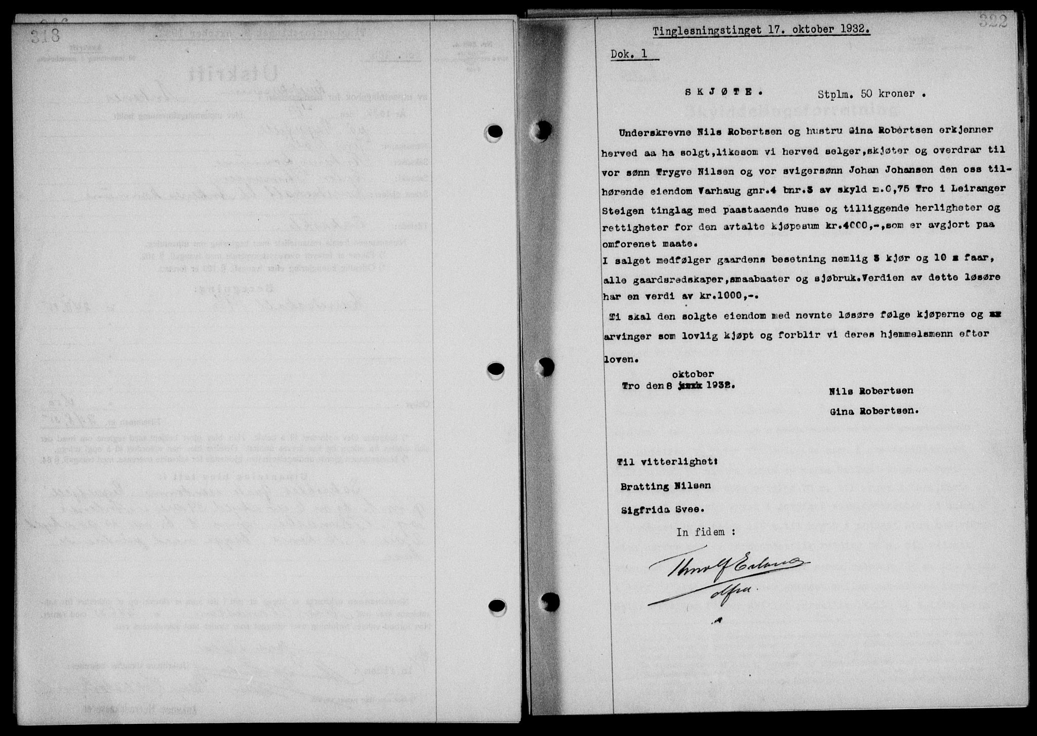 Steigen og Ofoten sorenskriveri, SAT/A-0030/1/2/2C/L0022/0001: Mortgage book no. 25-II og 26-I, 1932-1933, Deed date: 17.10.1932