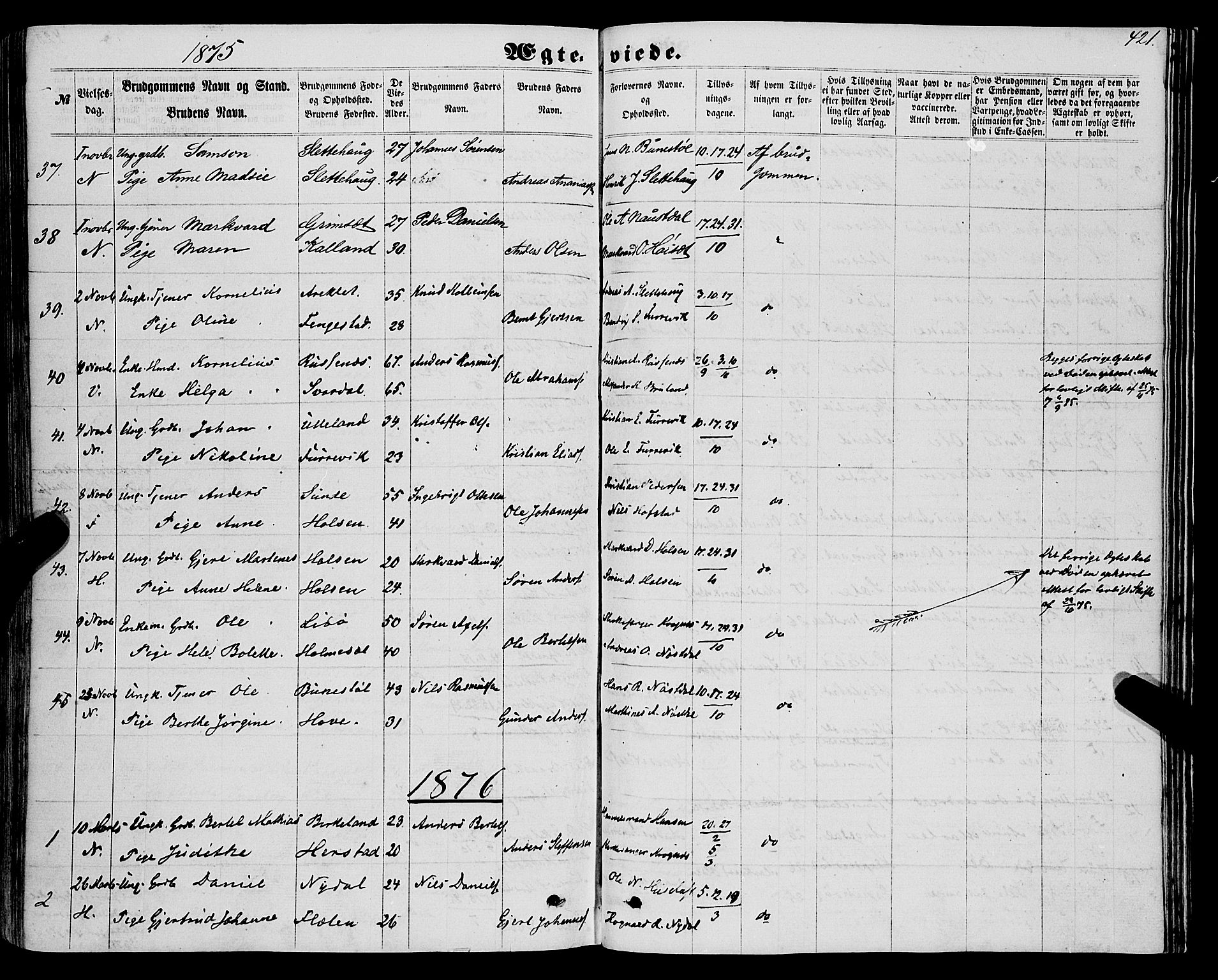 Førde sokneprestembete, SAB/A-79901/H/Haa/Haaa/L0009: Parish register (official) no. A 9, 1861-1877, p. 421
