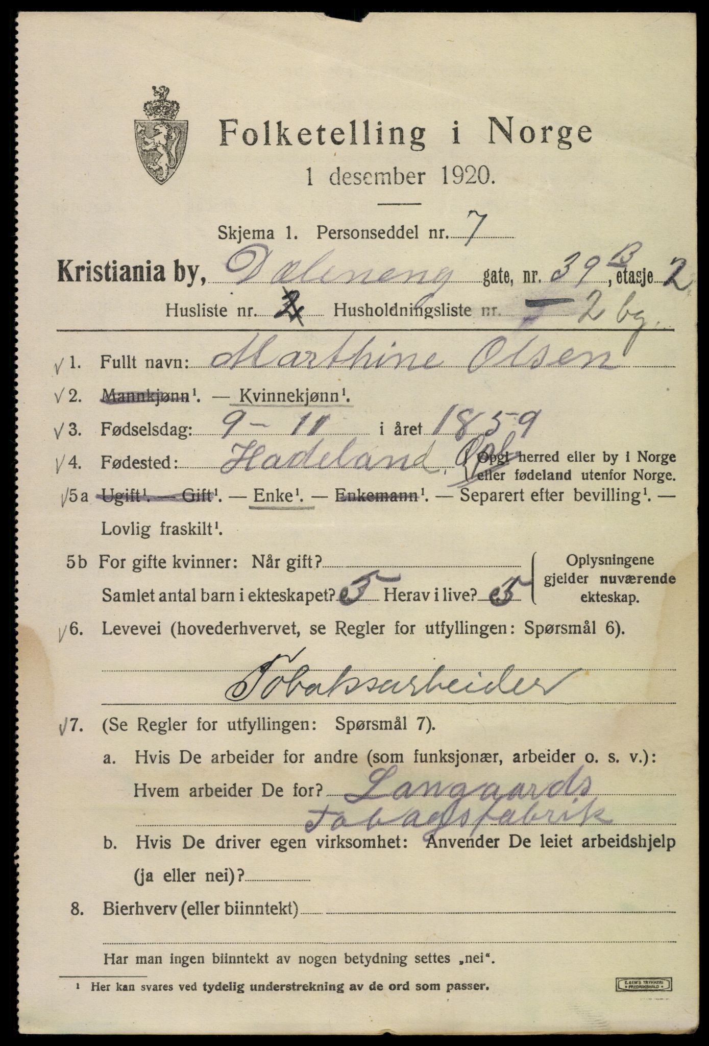 SAO, 1920 census for Kristiania, 1920, p. 206871