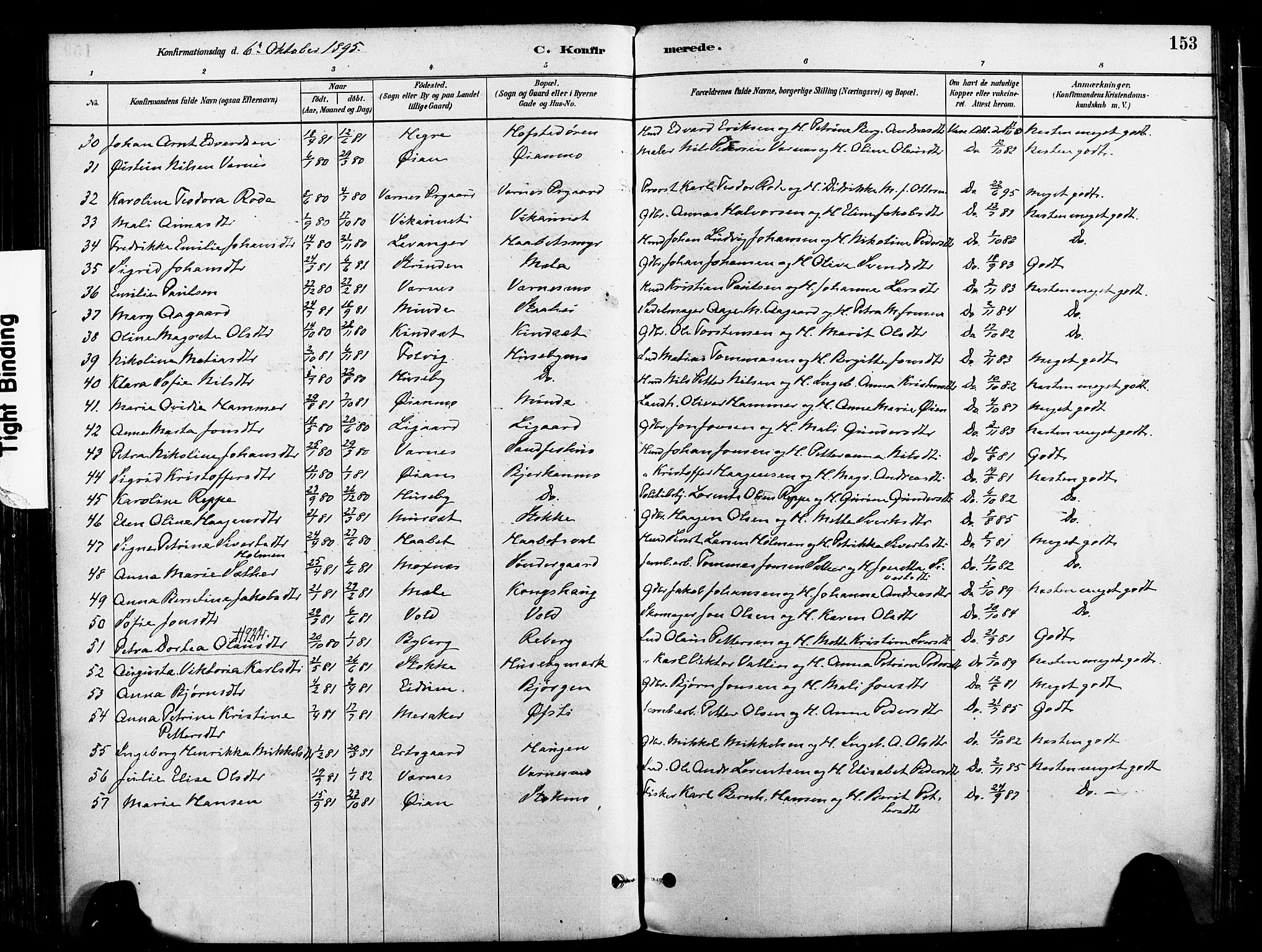Ministerialprotokoller, klokkerbøker og fødselsregistre - Nord-Trøndelag, AV/SAT-A-1458/709/L0077: Parish register (official) no. 709A17, 1880-1895, p. 153
